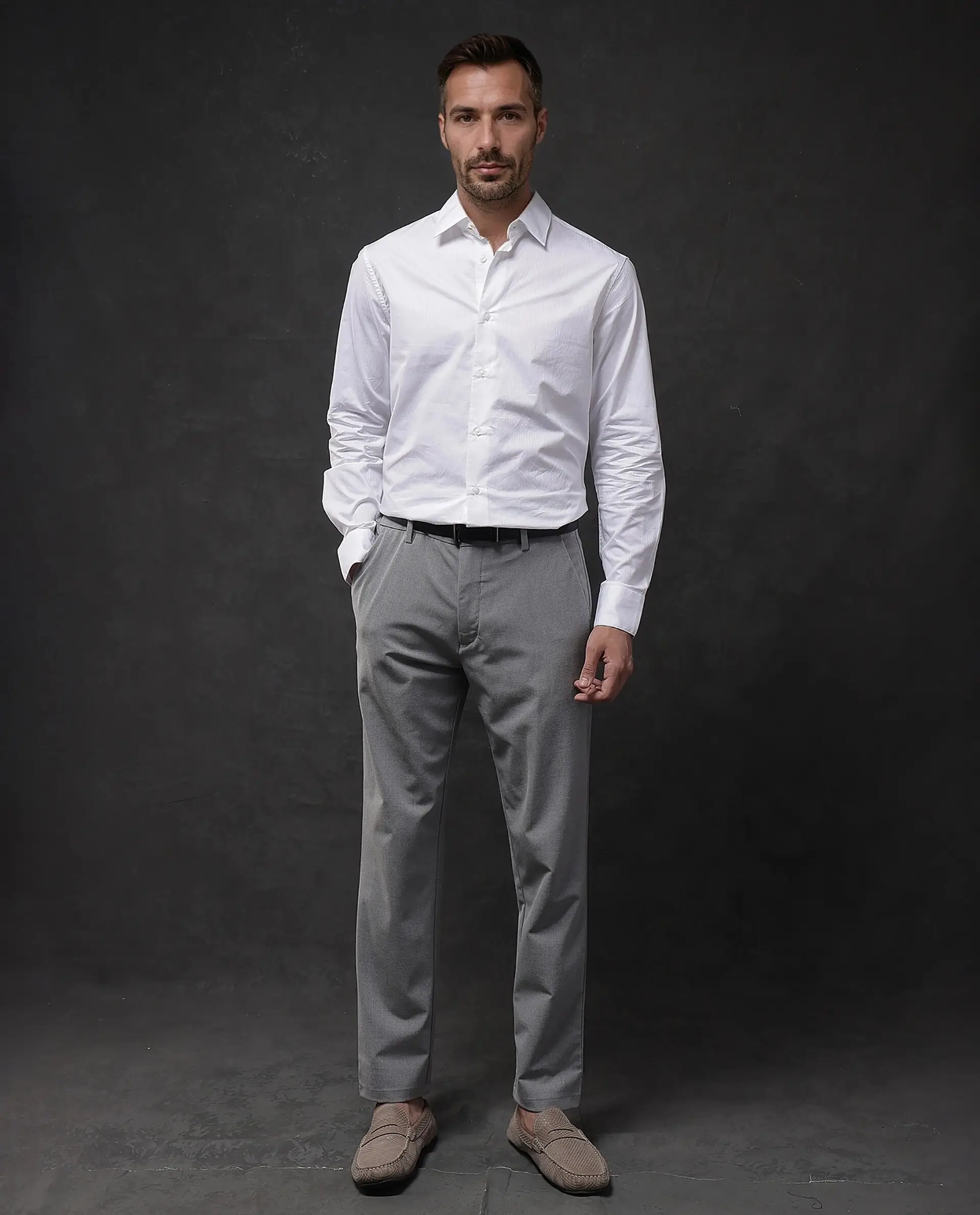 Rare Rabbit Men's Brisc White Cotton Plain Regular Fit Full Sleeve Collared Shirt - Image 4