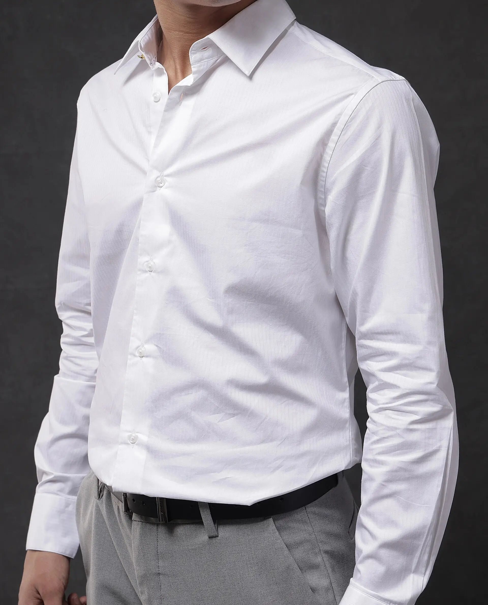 Rare Rabbit Men's Brisc White Cotton Plain Regular Fit Full Sleeve Collared Shirt - Image 5