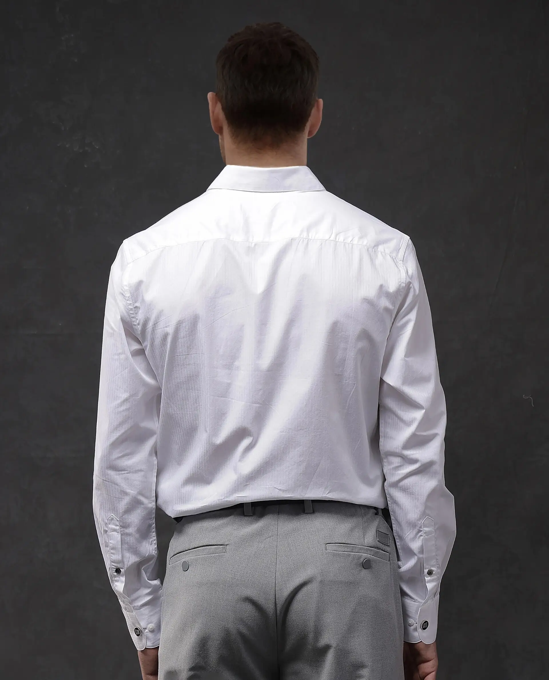 Rare Rabbit Men's Brisc White Cotton Plain Regular Fit Full Sleeve Collared Shirt - Image 6