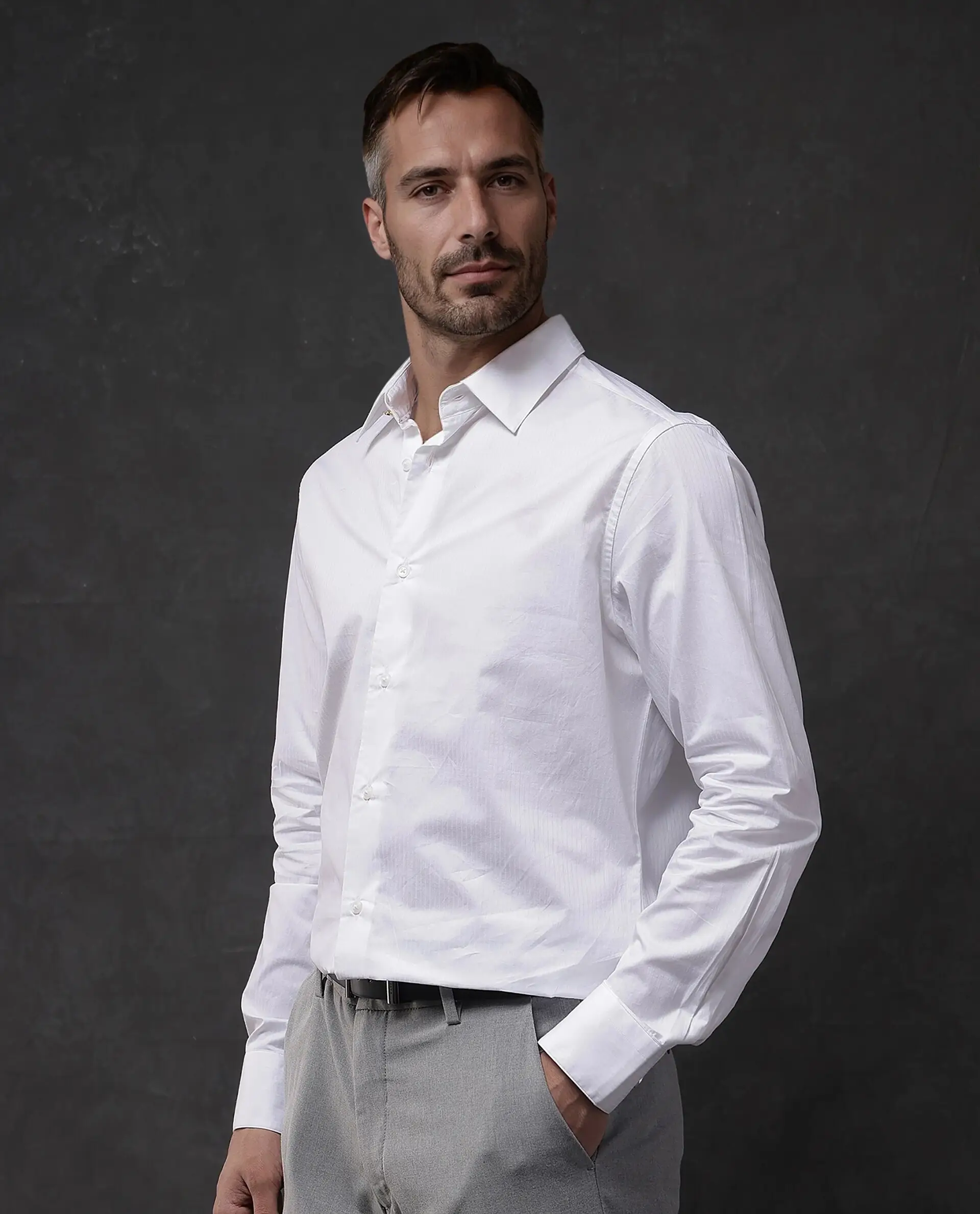 Rare Rabbit Men's Brisc White Cotton Plain Regular Fit Full Sleeve Collared Shirt - Image 7