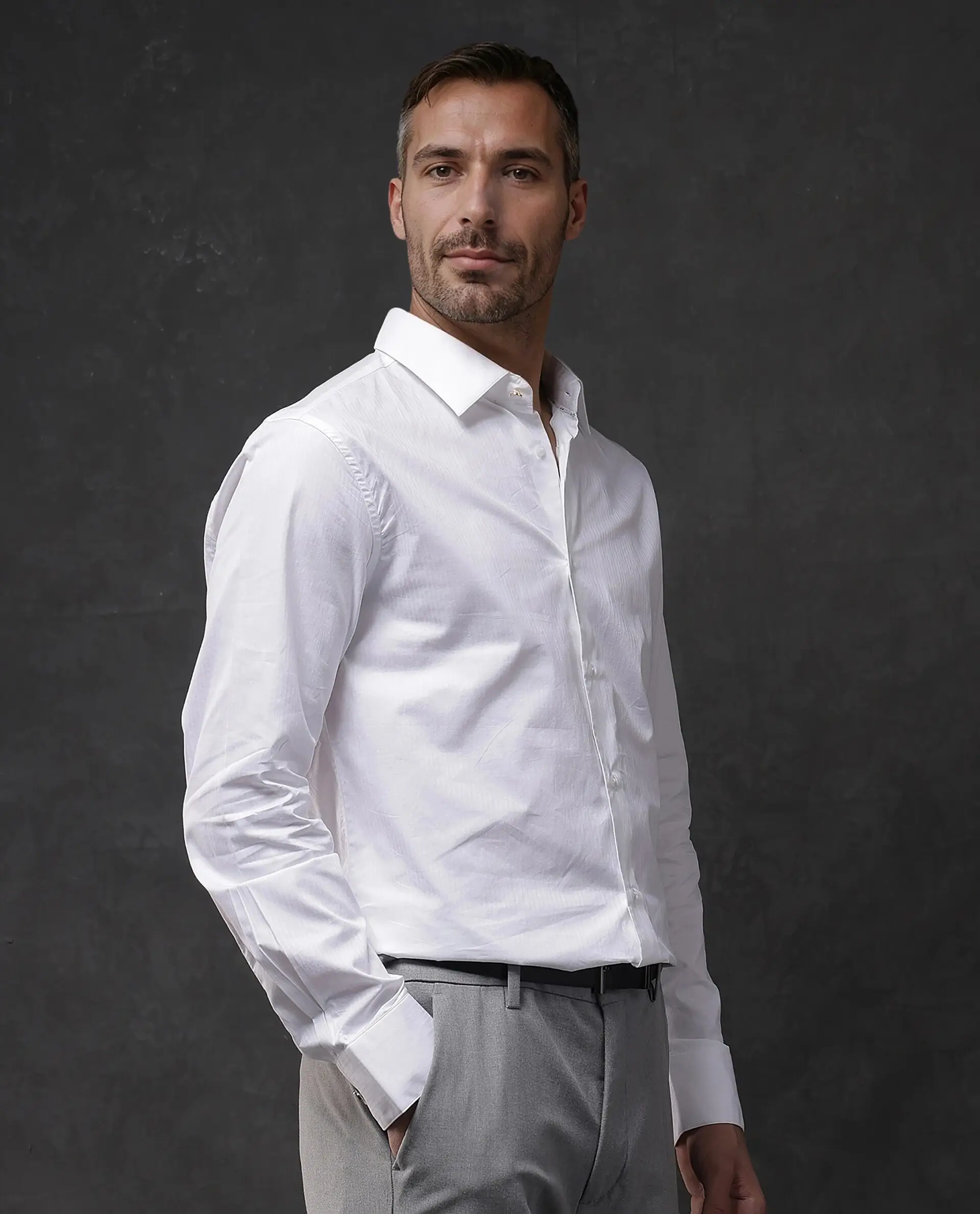 Rare Rabbit Men's Brisc White Cotton Plain Regular Fit Full Sleeve Collared Shirt - Image 8