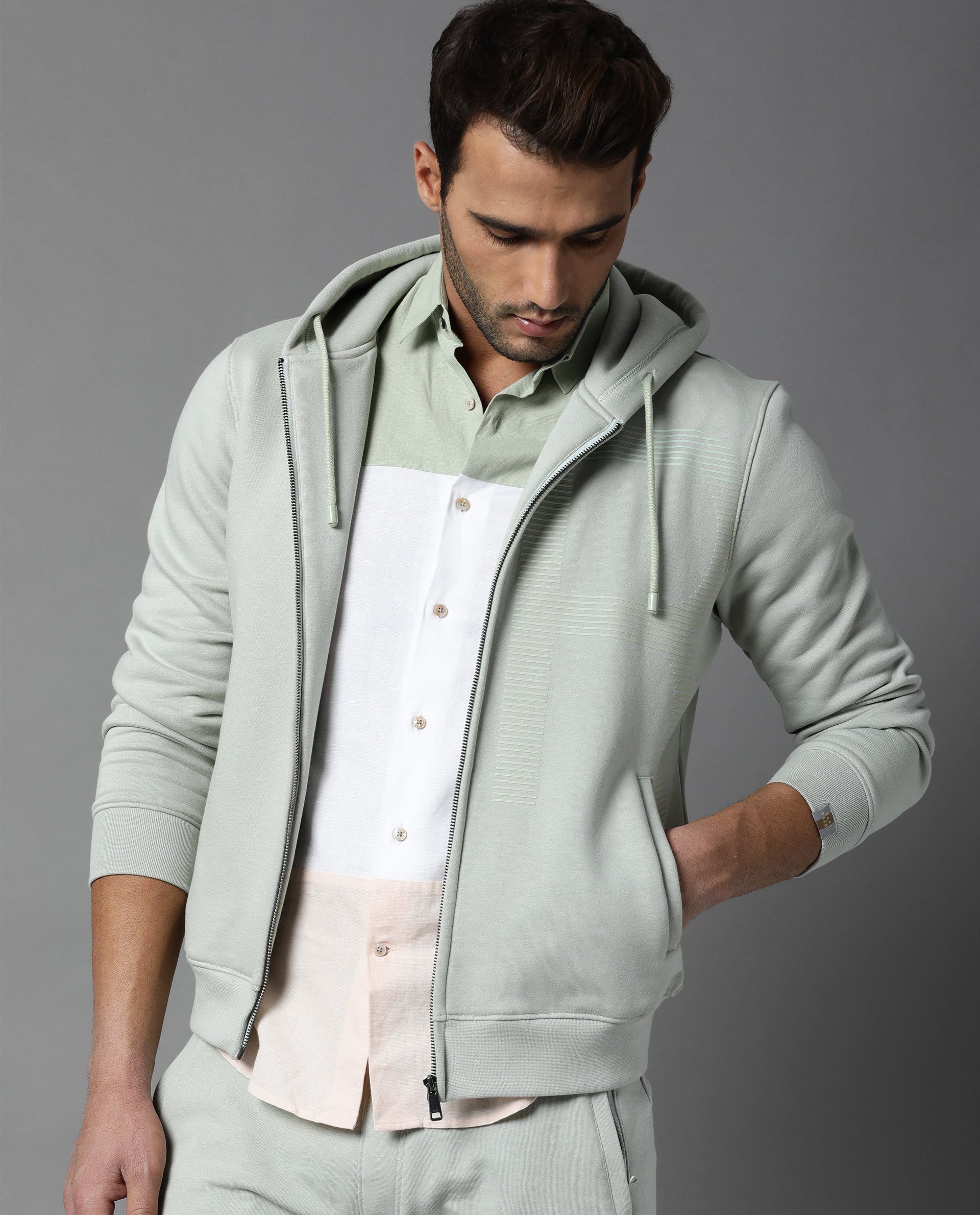Rare Rabbit Men's Brisk Green Cotton Plain Slim Fit Full Sleeve Hooded Sweatshirt - Image 6