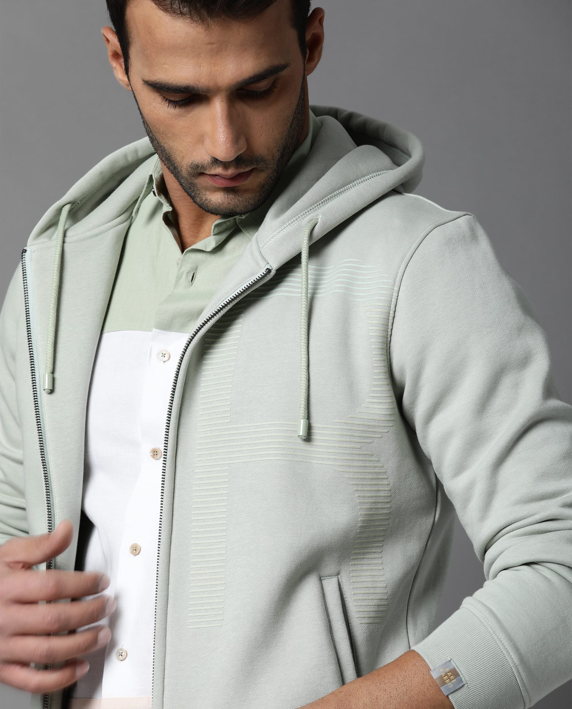 Rare Rabbit Men's Brisk Green Cotton Plain Slim Fit Full Sleeve Hooded Sweatshirt - Image 7