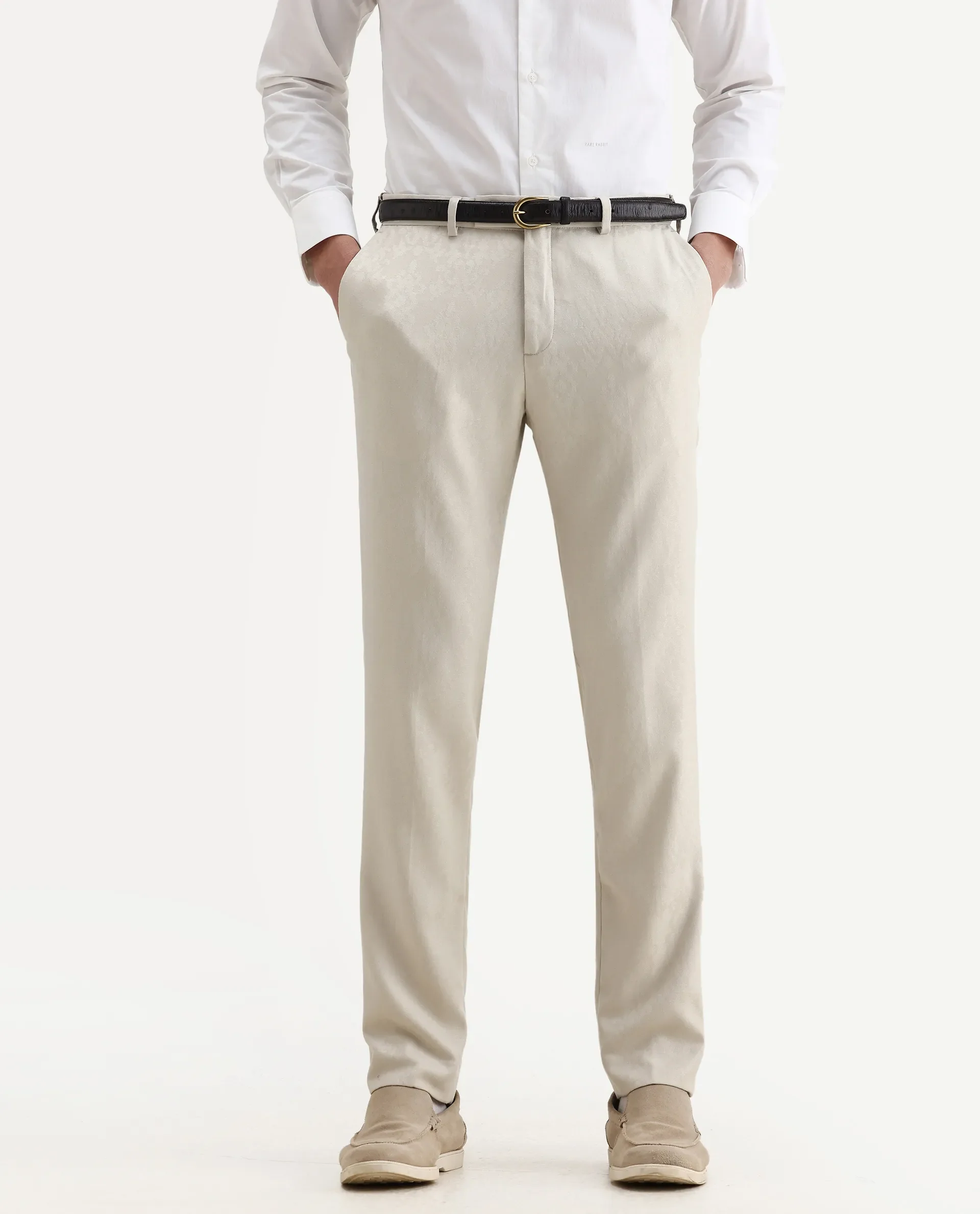 Rare Rabbit Men's Bristol Beige Jacquard Regular Fit Trouser - Image 2