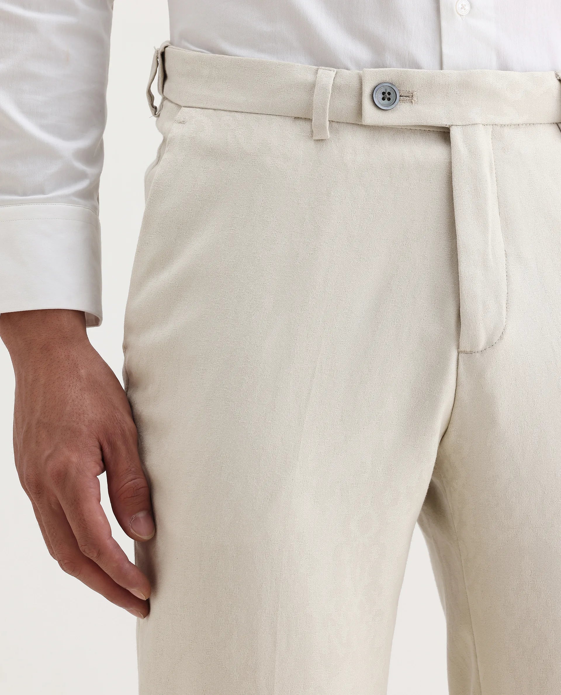 Rare Rabbit Men's Bristol Beige Jacquard Regular Fit Trouser - Image 3