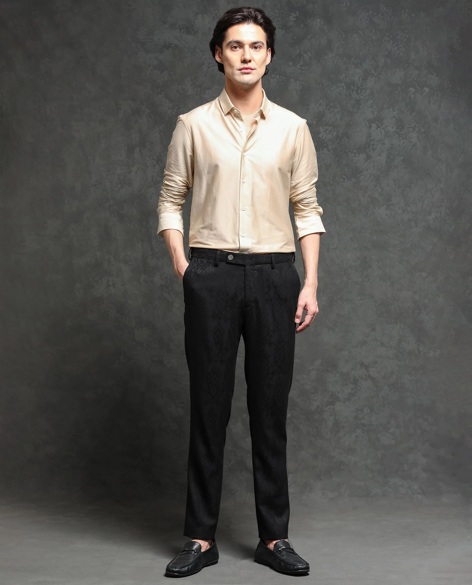 Rare Rabbit Men's Bristol Black Jacquard Regular Fit Trouser - Image 3