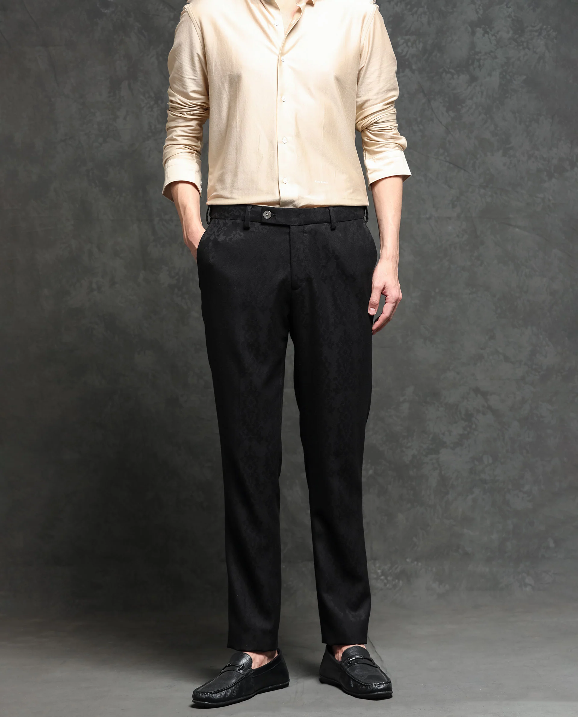Rare Rabbit Men's Bristol Black Jacquard Regular Fit Trouser - Image 4
