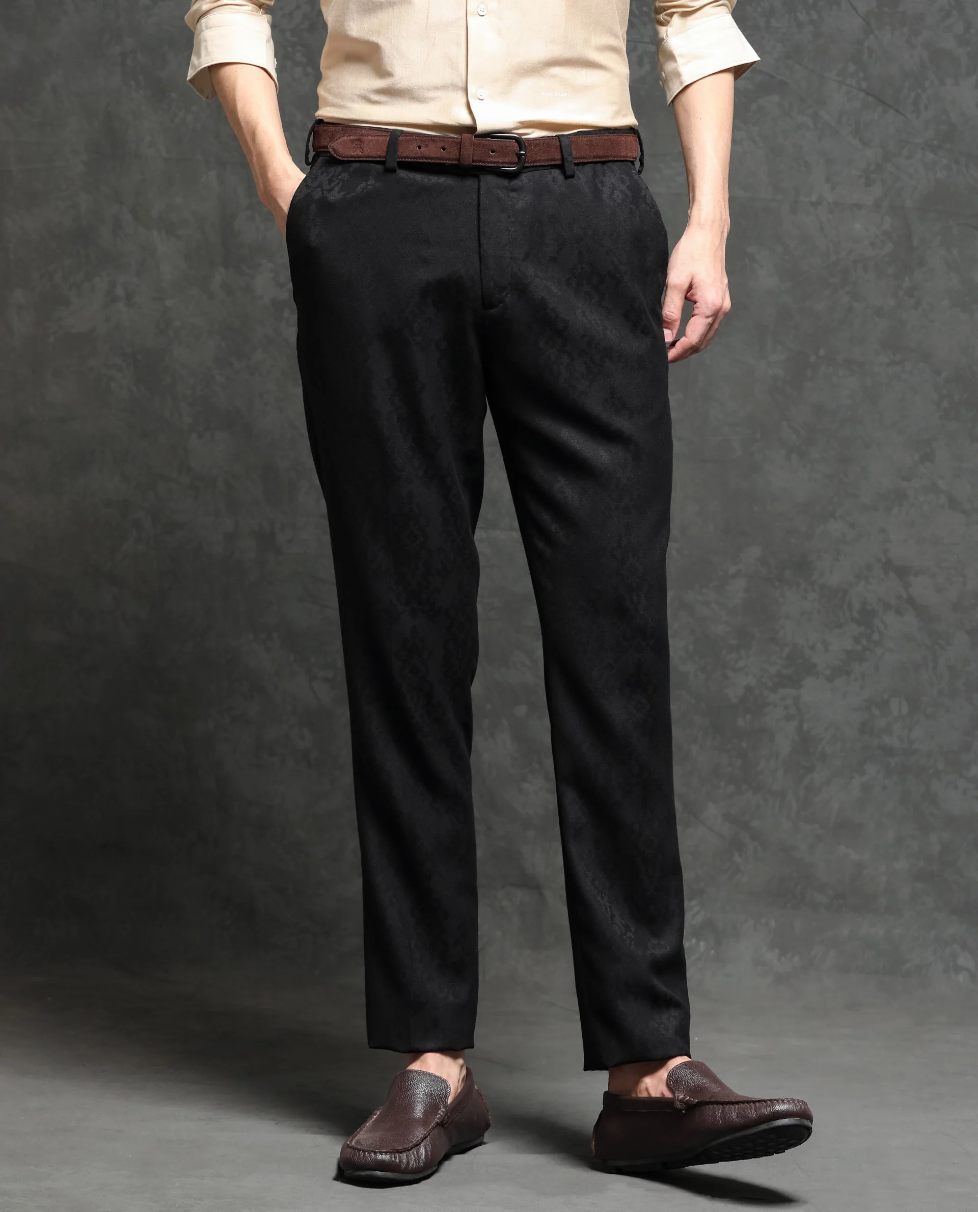 Rare Rabbit Men's Bristol Black Jacquard Regular Fit Trouser - Image 5