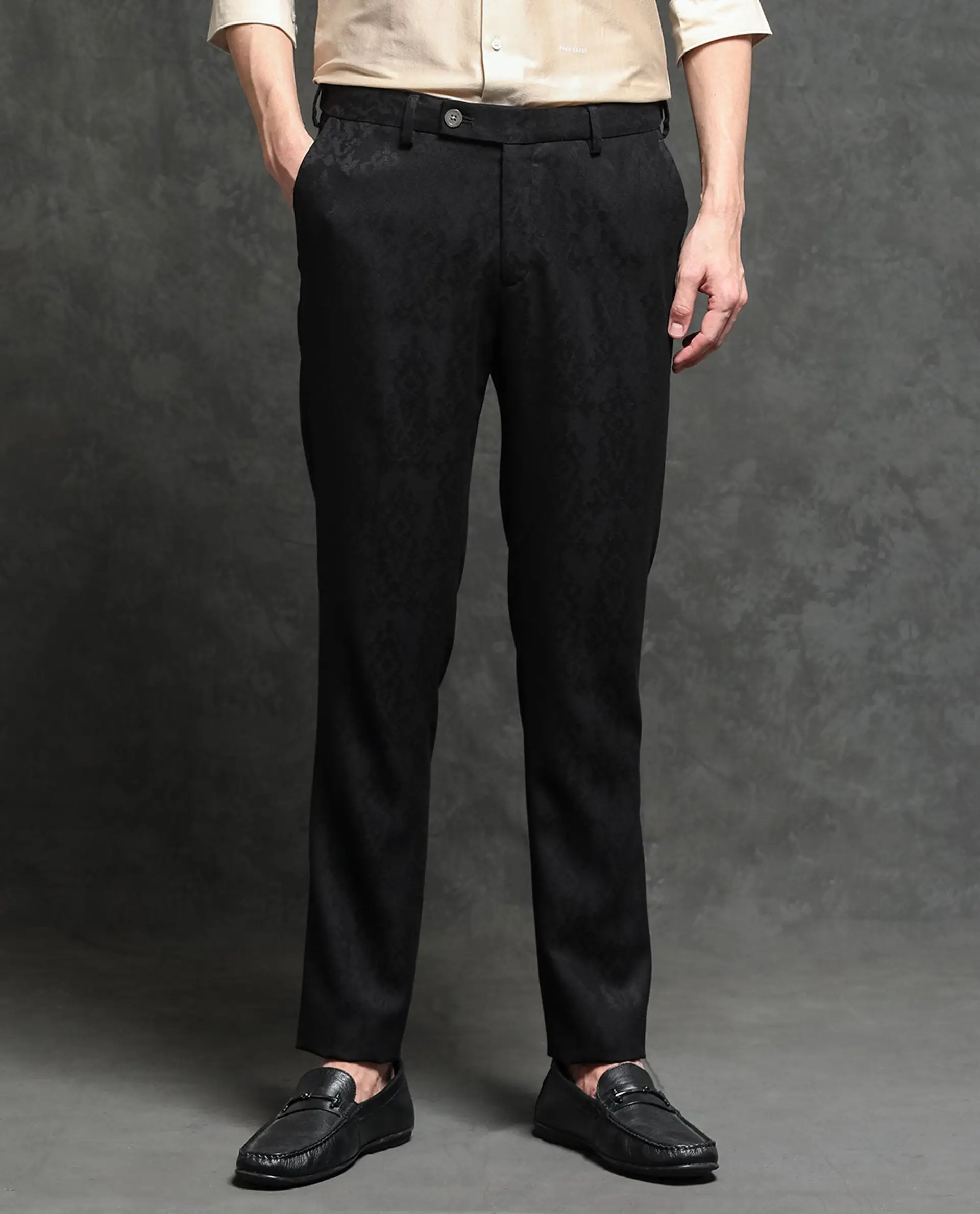 Rare Rabbit Men's Bristol Black Jacquard Regular Fit Trouser - Image 7