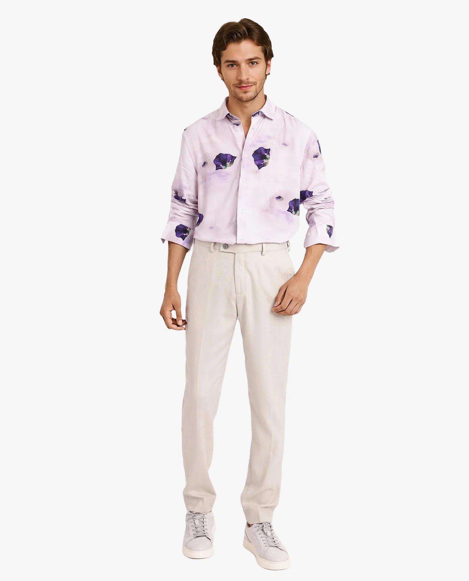 Rare Rabbit Men's Brixo Pastel Purple Viscose Floral Print Regular Fit Full Sleeve Collared Shirt - Image 2