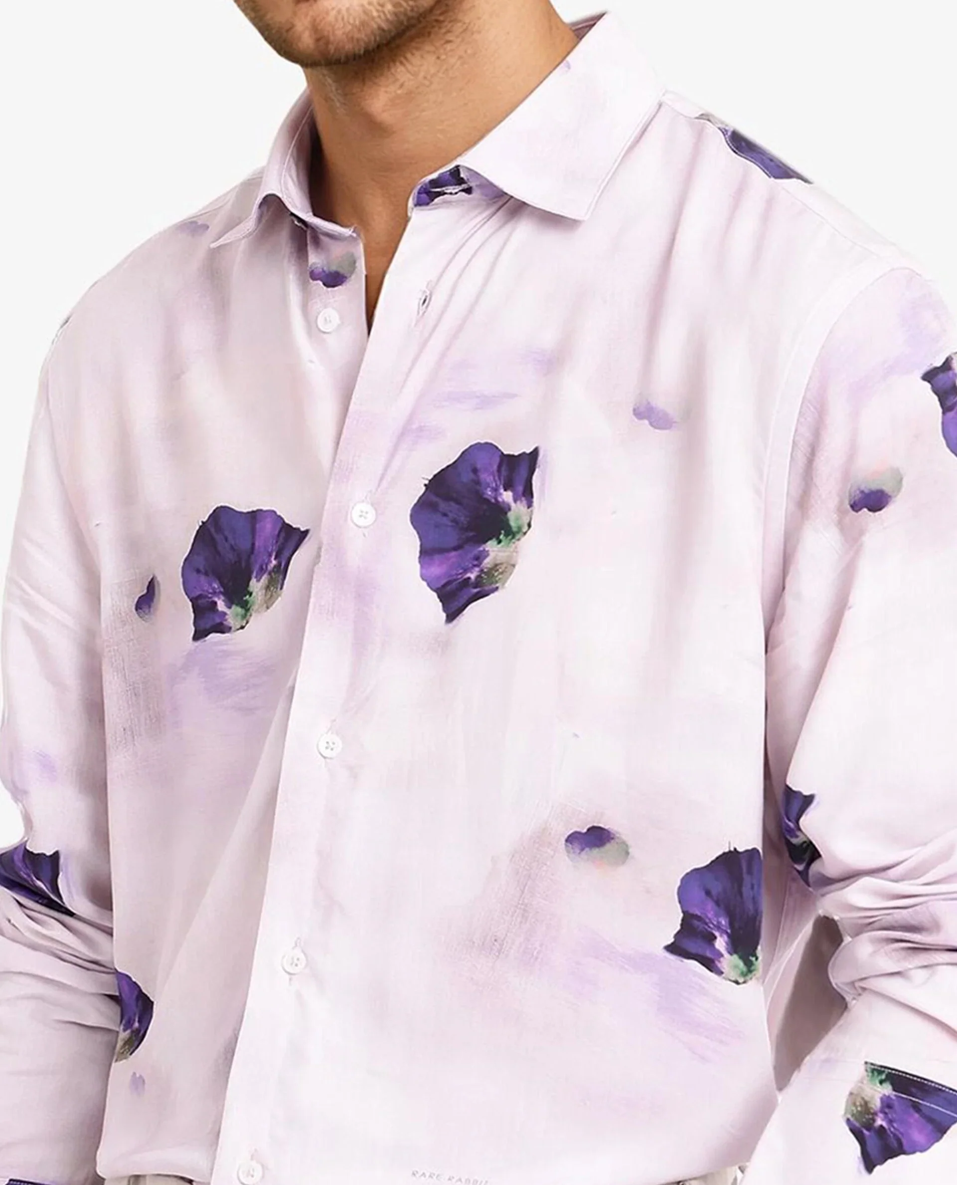 Rare Rabbit Men's Brixo Pastel Purple Viscose Floral Print Regular Fit Full Sleeve Collared Shirt - Image 3