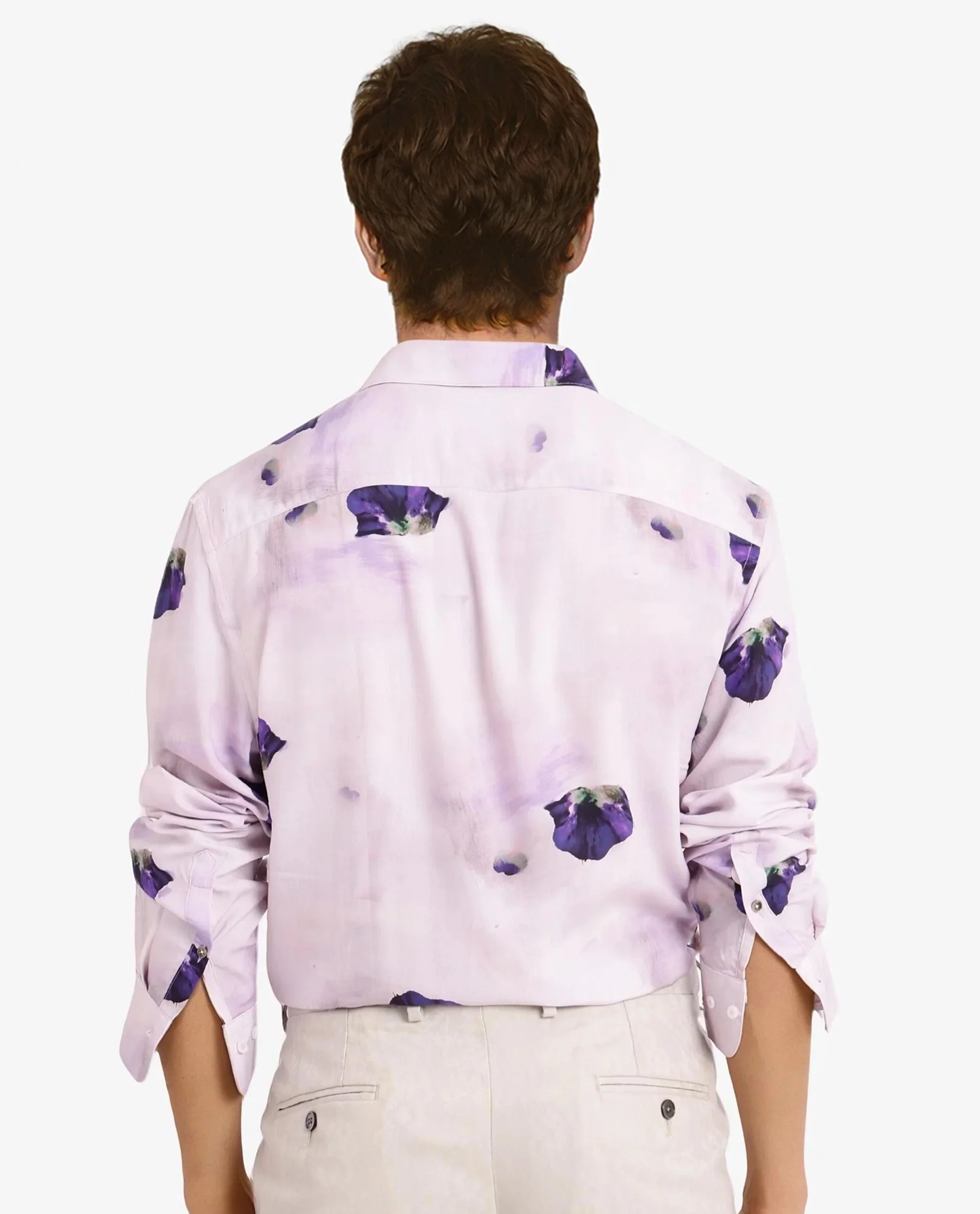 Rare Rabbit Men's Brixo Pastel Purple Viscose Floral Print Regular Fit Full Sleeve Collared Shirt - Image 4