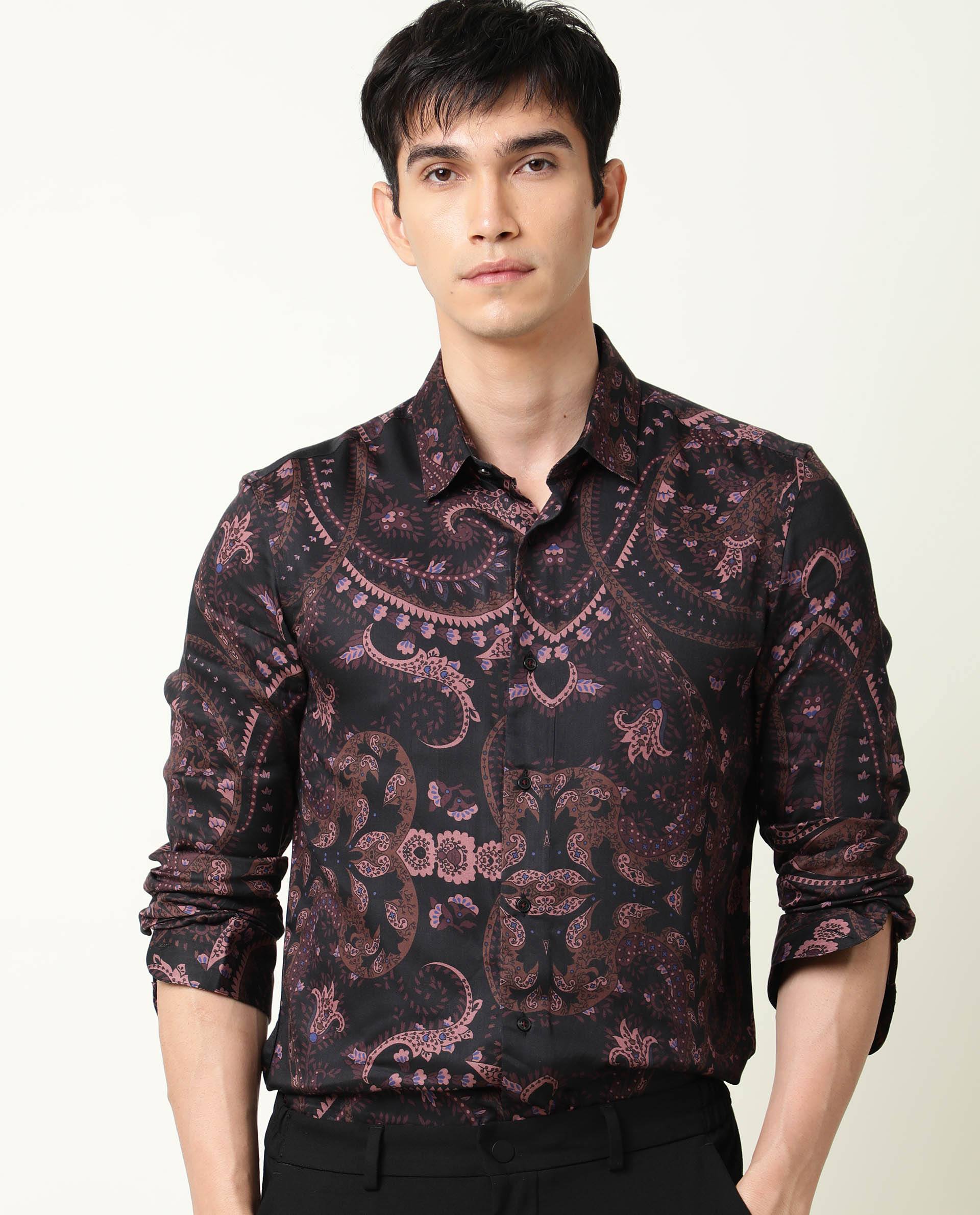 Rare Rabbit Men's Briz Black Modal Paisley Print Regular Fit Full Sleeve Collared Shirt - Image 2