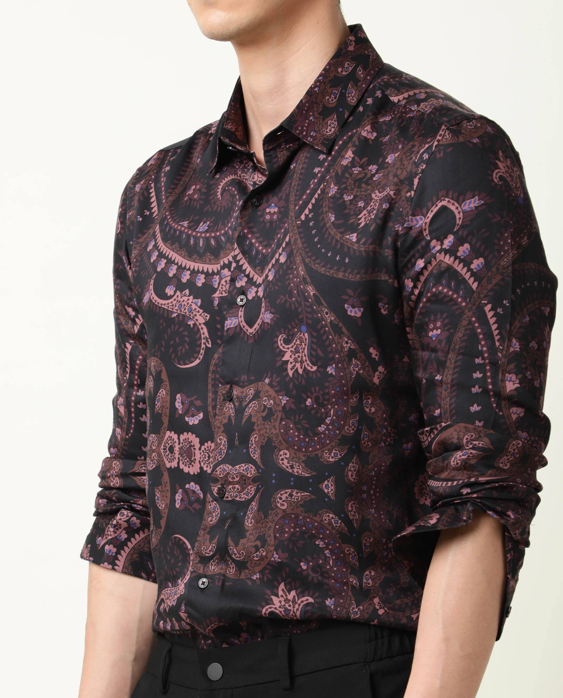 Rare Rabbit Men's Briz Black Modal Paisley Print Regular Fit Full Sleeve Collared Shirt - Image 3