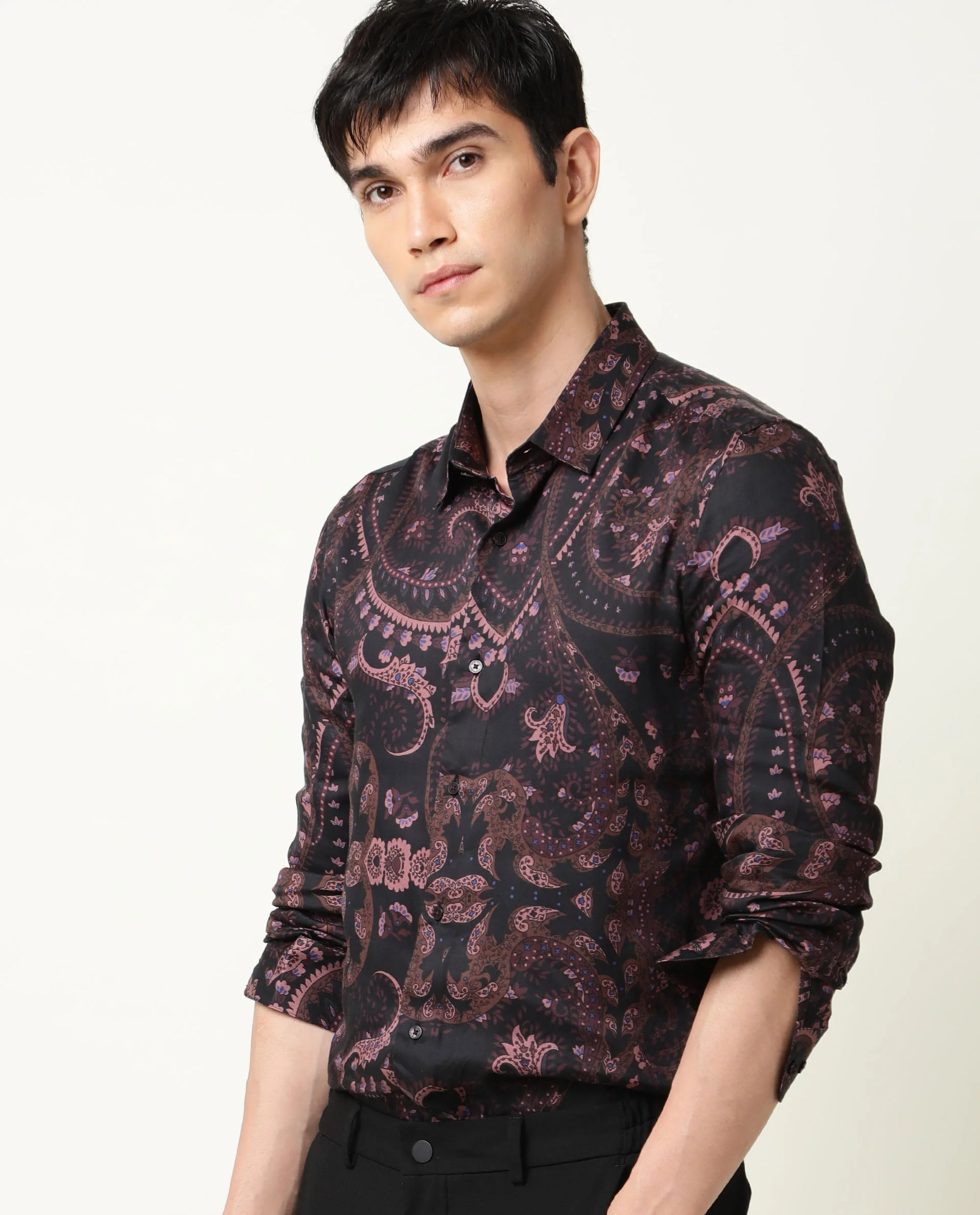 Rare Rabbit Men's Briz Black Modal Paisley Print Regular Fit Full Sleeve Collared Shirt - Image 4