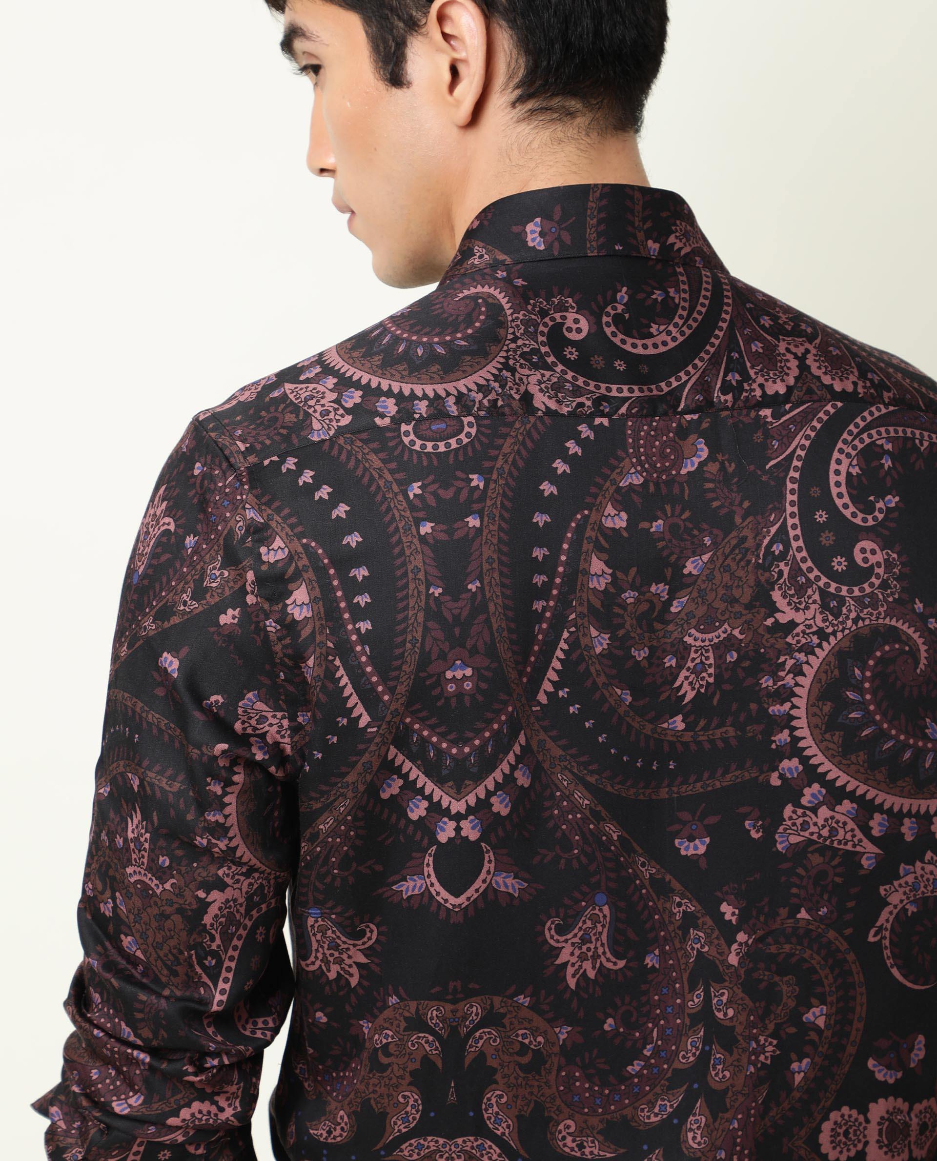 Rare Rabbit Men's Briz Black Modal Paisley Print Regular Fit Full Sleeve Collared Shirt - Image 5