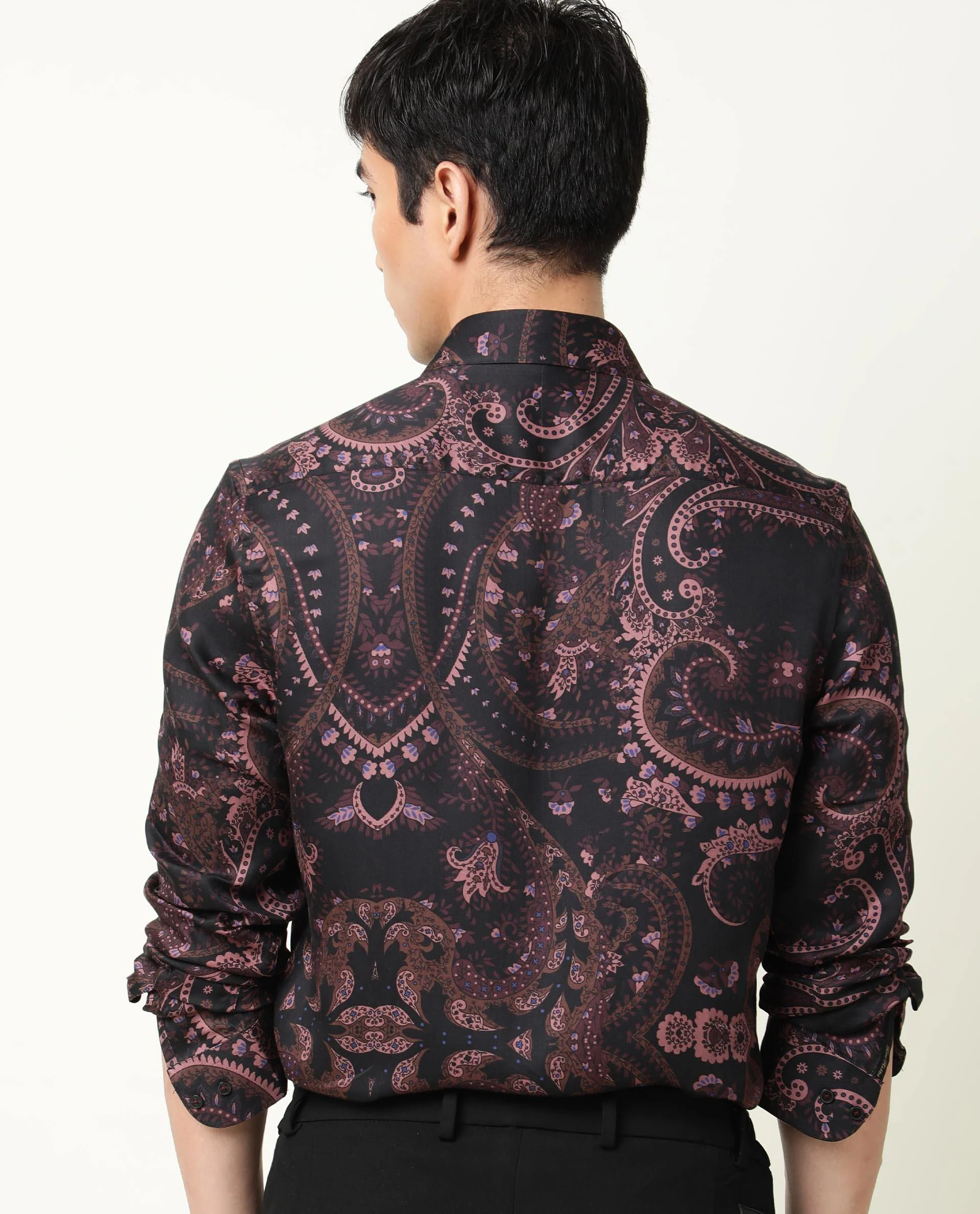 Rare Rabbit Men's Briz Black Modal Paisley Print Regular Fit Full Sleeve Collared Shirt - Image 6