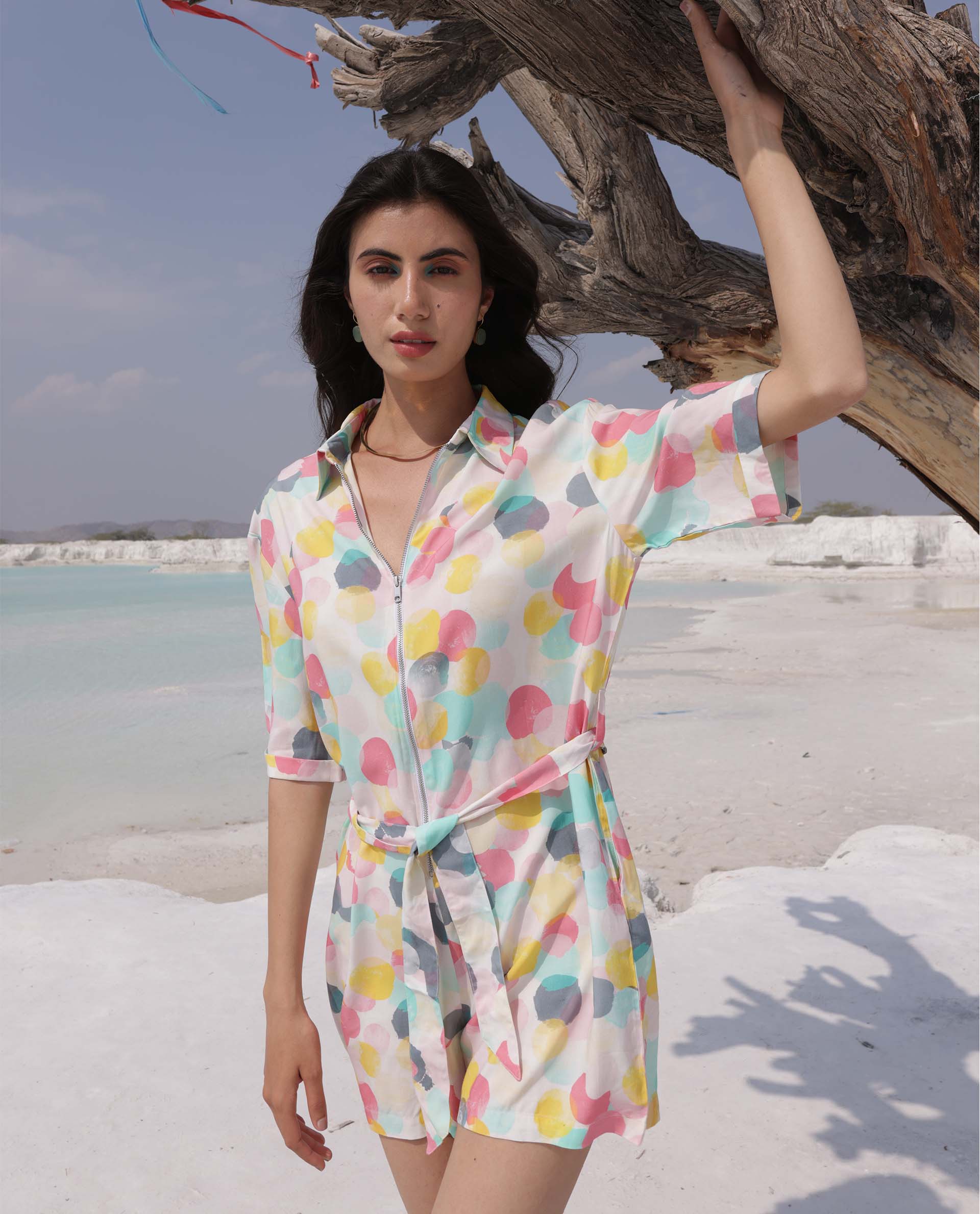 Rareism Womens Bro Pink Jumpsuit Viscose Fabric Regular Fit Half Sleeve Round Neck - Image 11