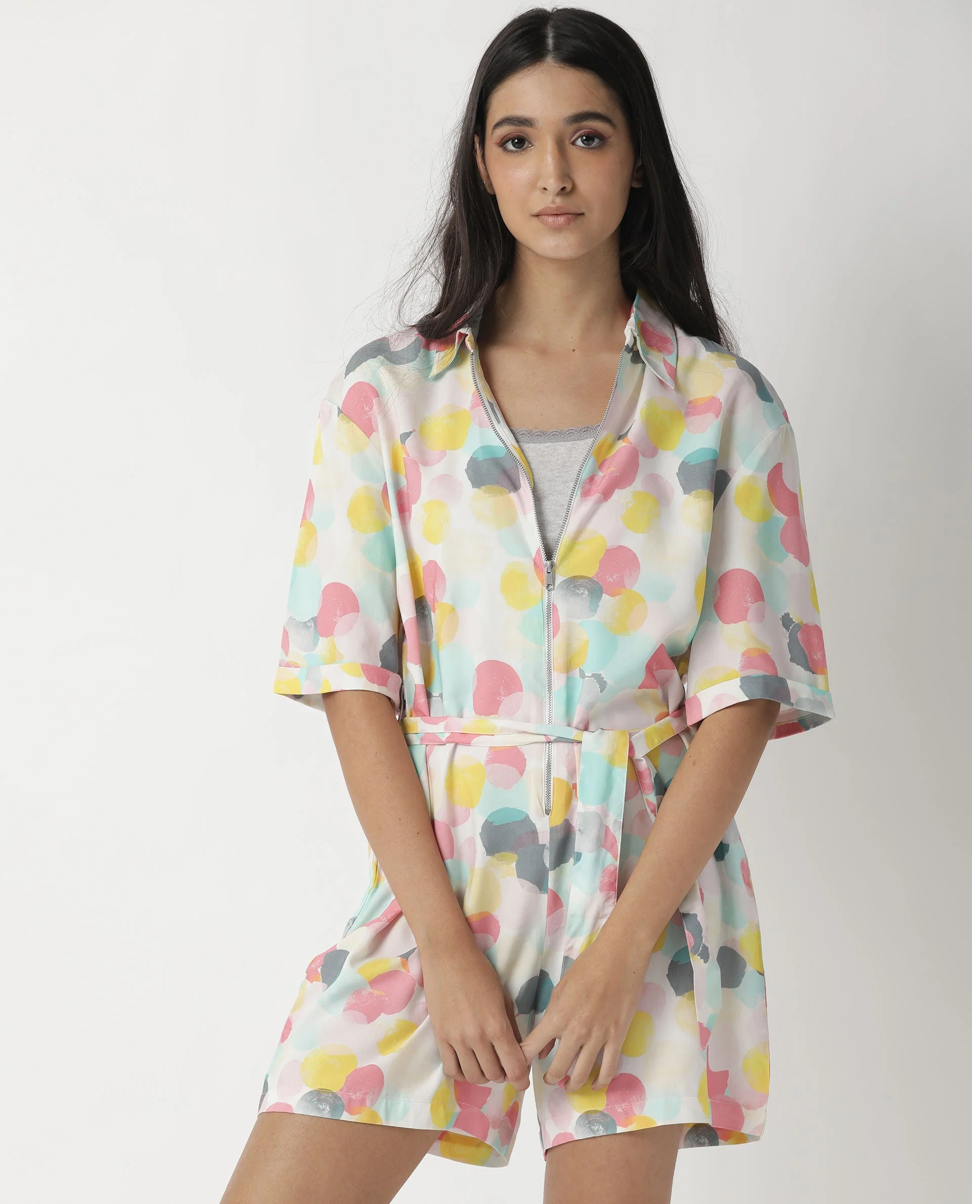 Rareism Womens Bro Pink Jumpsuit Viscose Fabric Regular Fit Half Sleeve Round Neck - Image 4