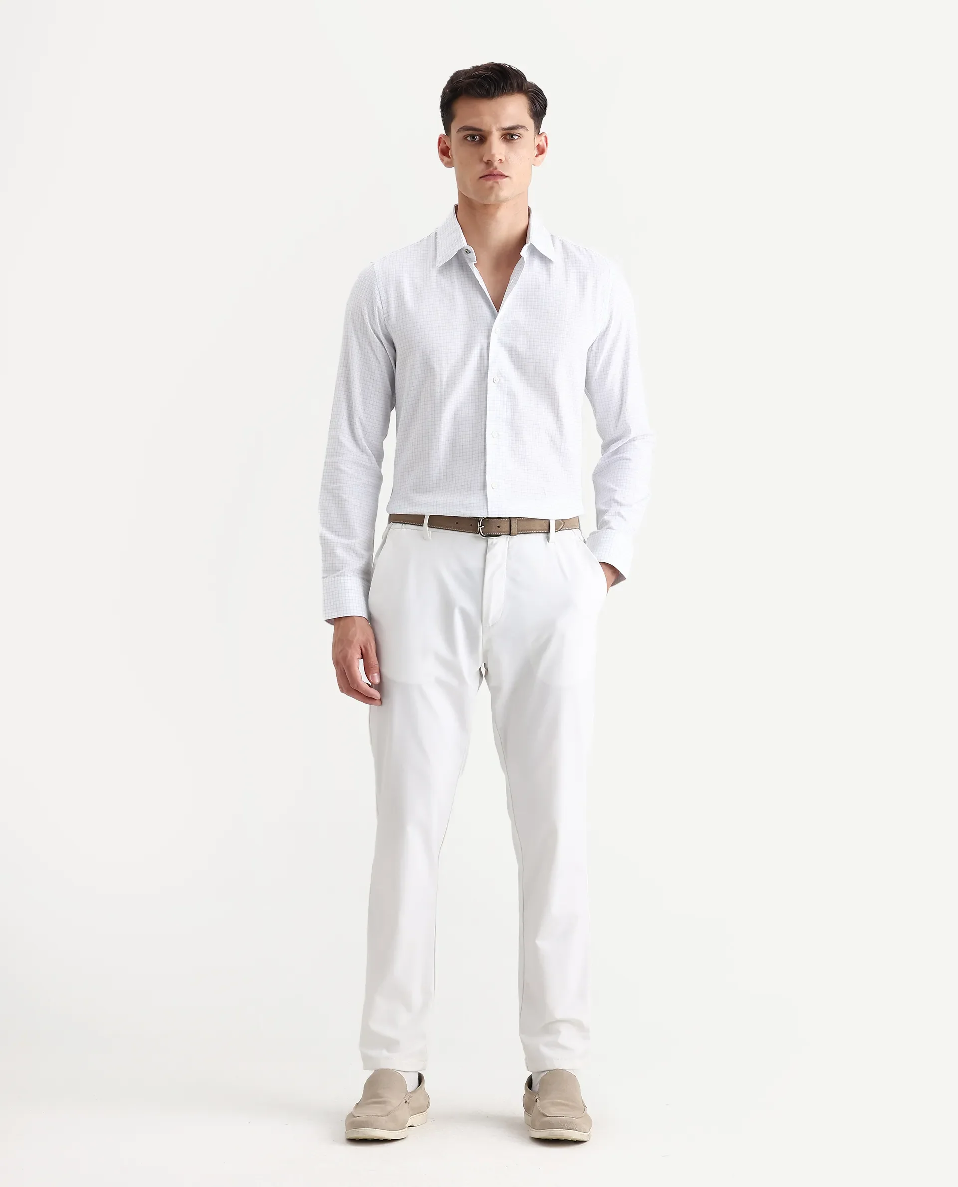 Rare Rabbit Men's Broad White Cotton Checked Print Regular Fit Full Sleeve Collared Shirt - Image 2