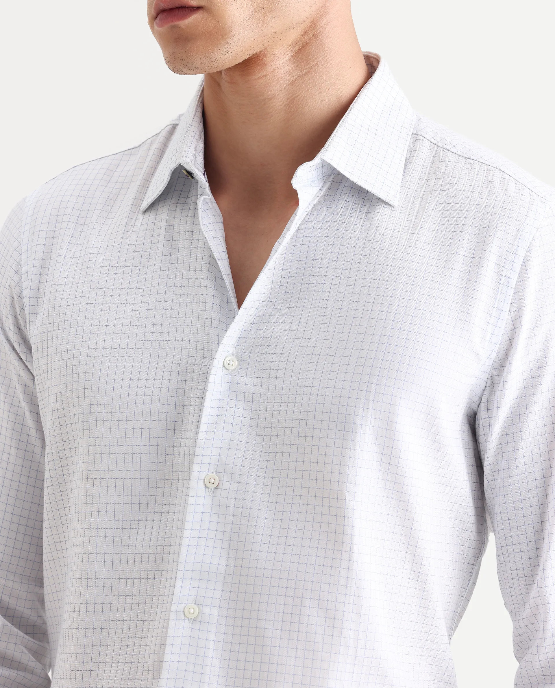 Rare Rabbit Men's Broad White Cotton Checked Print Regular Fit Full Sleeve Collared Shirt - Image 3