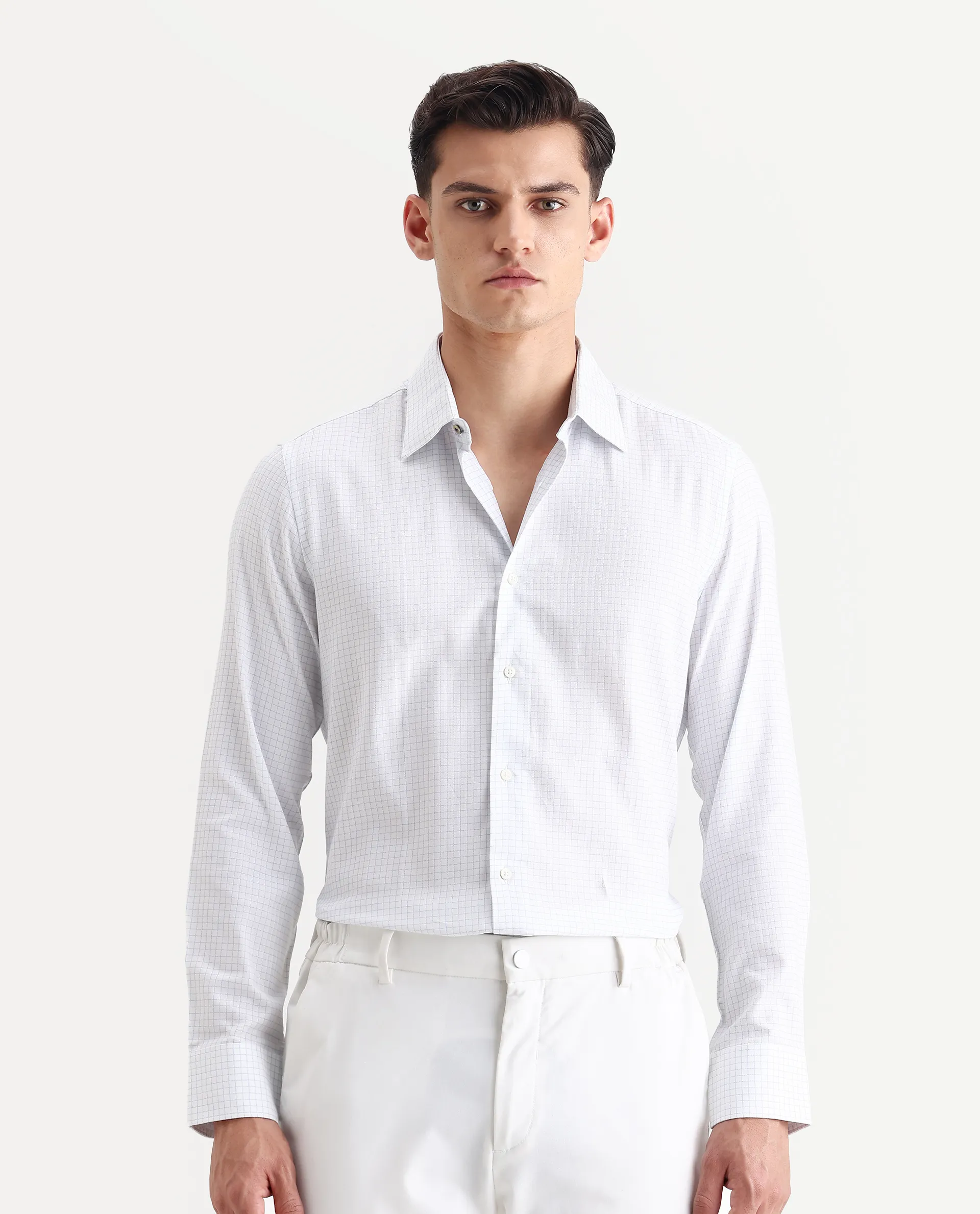 Rare Rabbit Men's Broad White Cotton Checked Print Regular Fit Full Sleeve Collared Shirt - Image 4