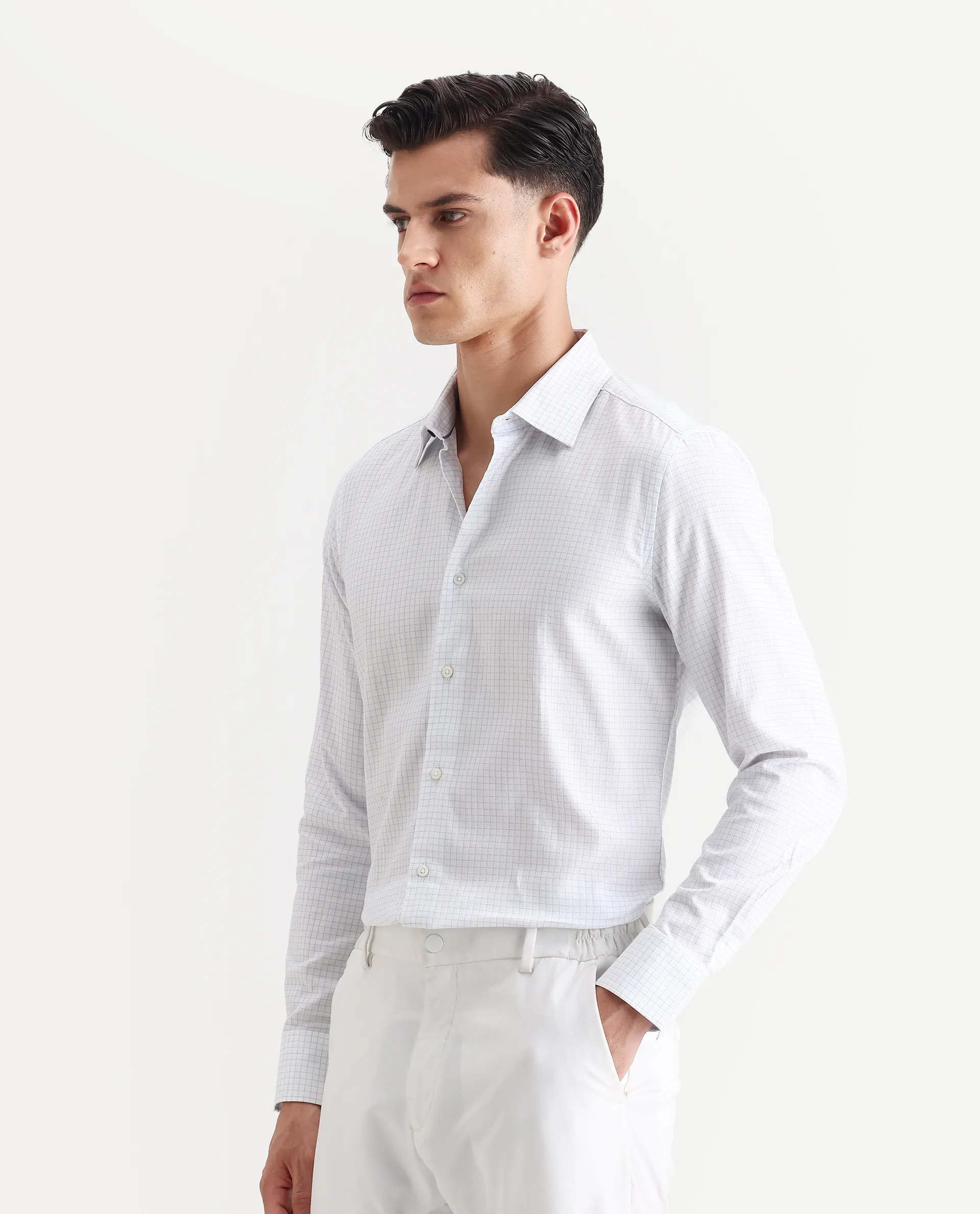 Rare Rabbit Men's Broad White Cotton Checked Print Regular Fit Full Sleeve Collared Shirt - Image 5