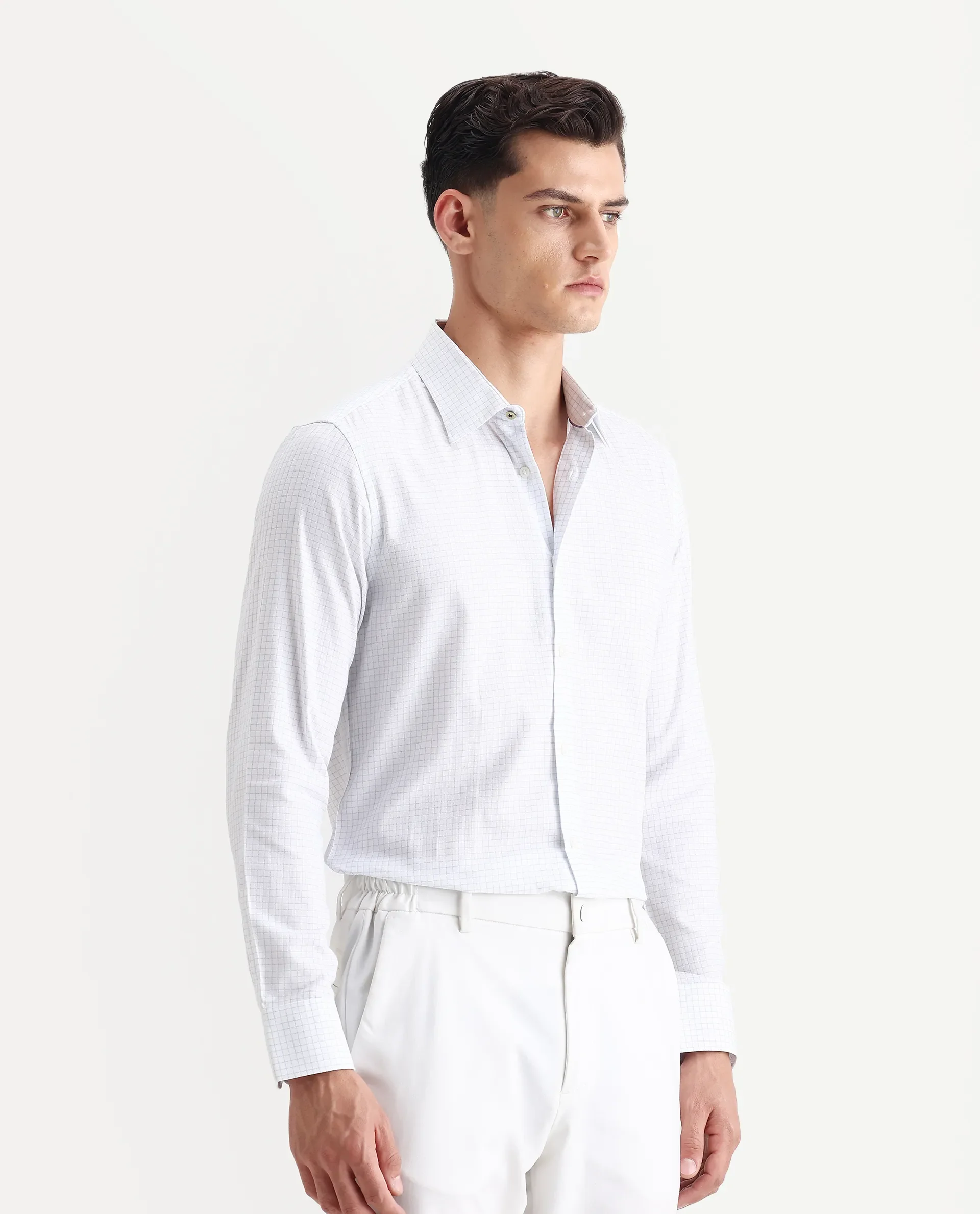 Rare Rabbit Men's Broad White Cotton Checked Print Regular Fit Full Sleeve Collared Shirt - Image 6