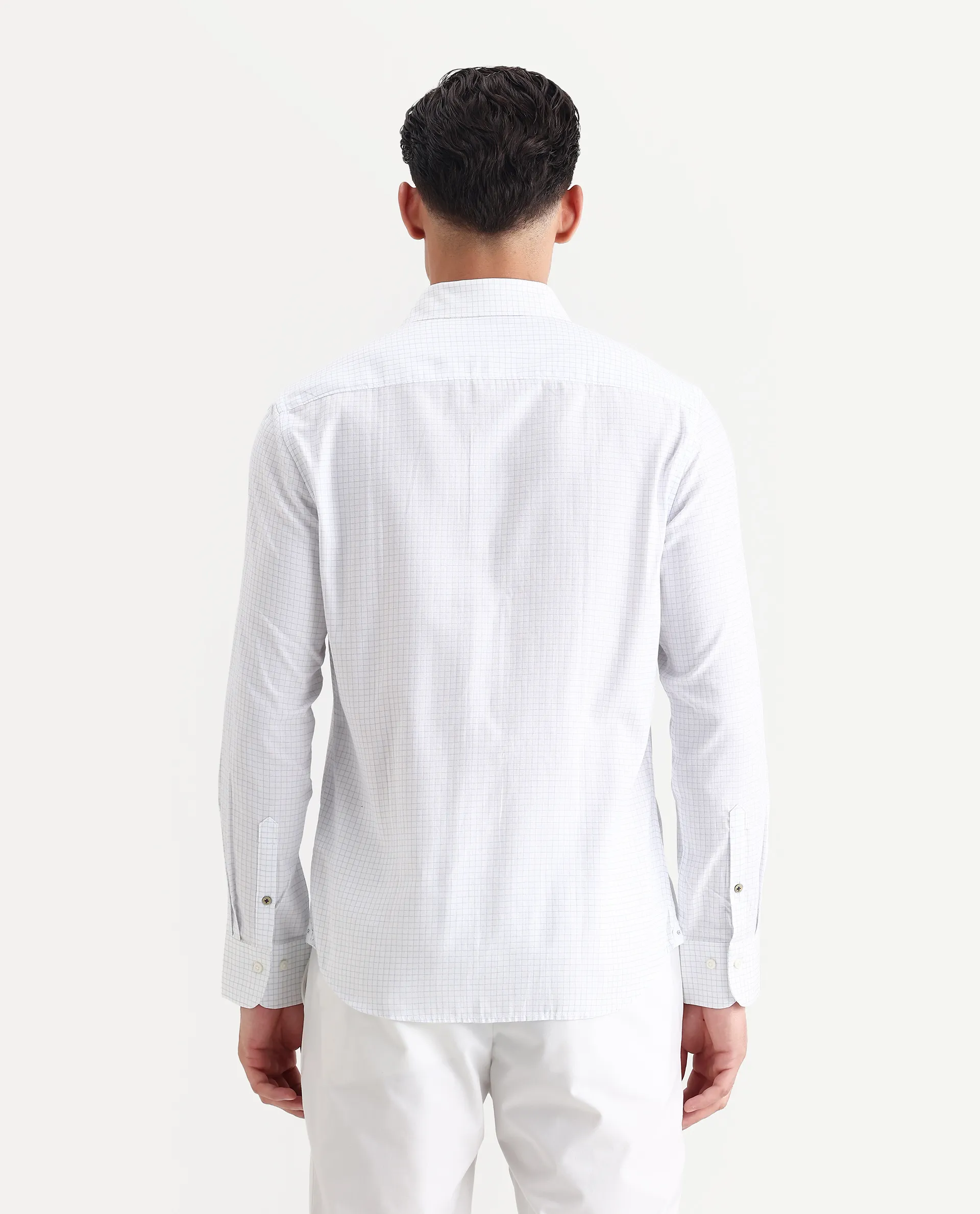 Rare Rabbit Men's Broad White Cotton Checked Print Regular Fit Full Sleeve Collared Shirt - Image 7