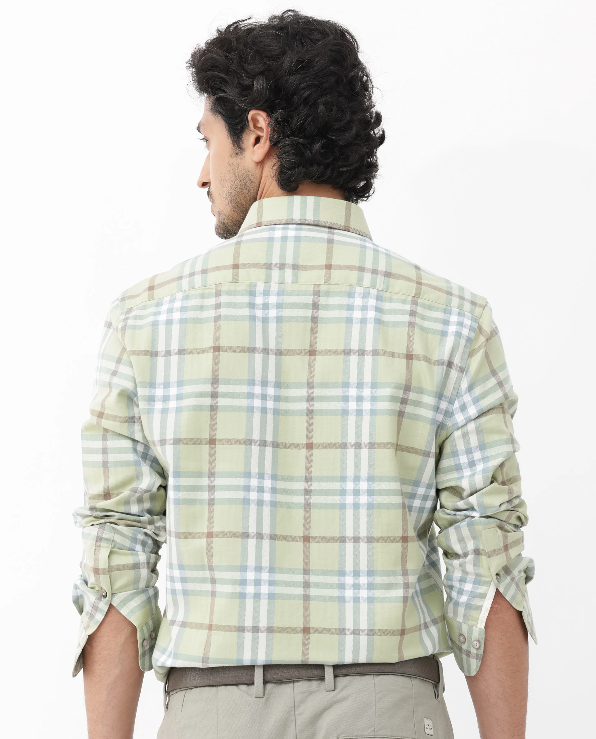 Rare Rabbit Men's Brody Dusky Green Cotton Checked Print Regular Fit Full Sleeve Collared Shirt - Image 7