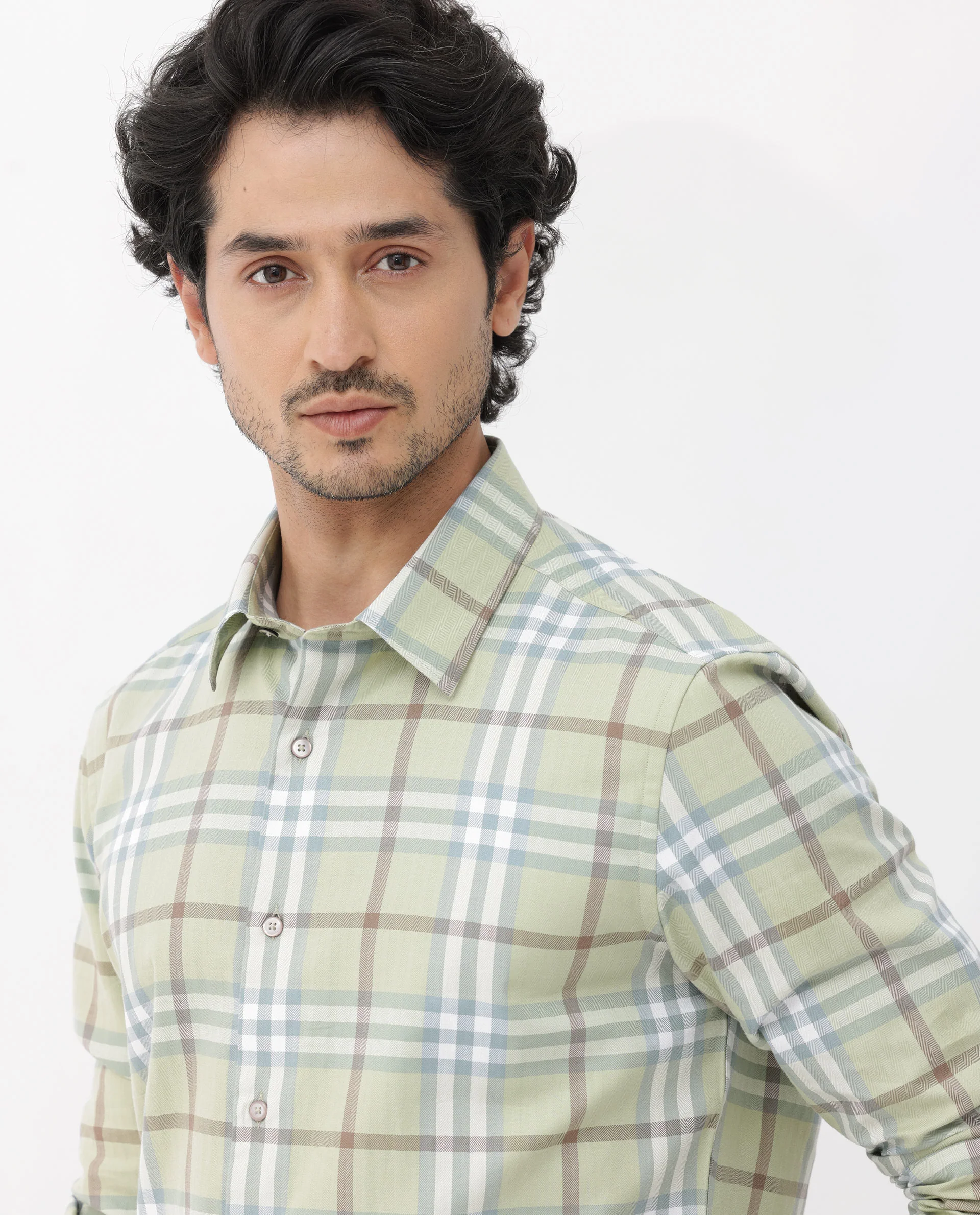 Rare Rabbit Men's Brody Dusky Green Cotton Checked Print Regular Fit Full Sleeve Collared Shirt - Image 8