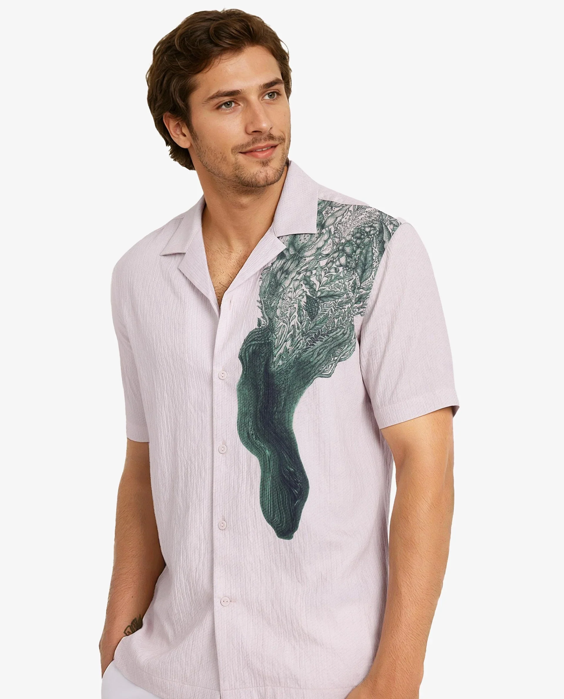Rare Rabbit Men's Brok Pastel Pink Cotton Abstract Print Boxy Fit Half Sleeve Cuban Collar Shirt - Image 5
