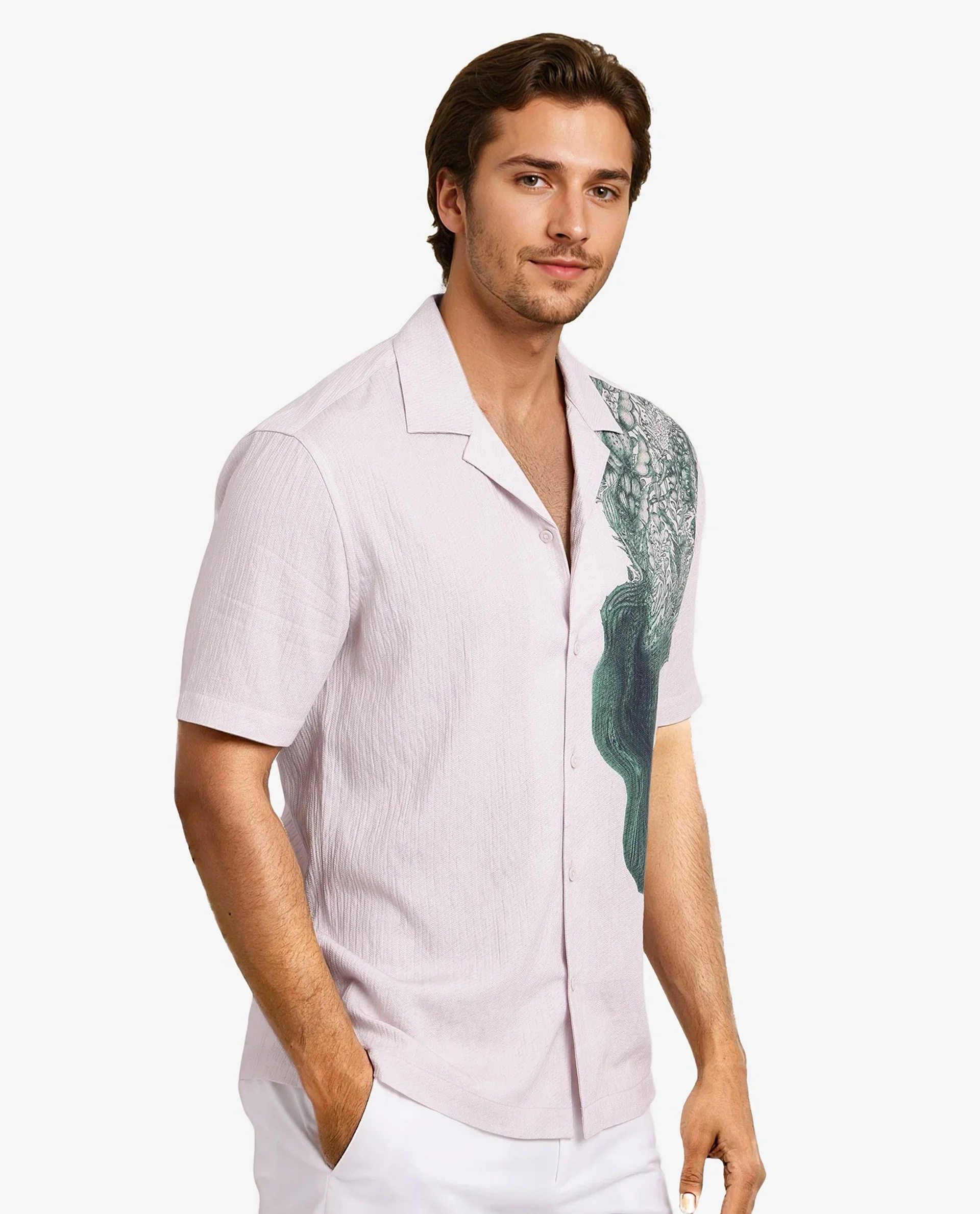 Rare Rabbit Men's Brok Pastel Pink Cotton Abstract Print Boxy Fit Half Sleeve Cuban Collar Shirt - Image 7