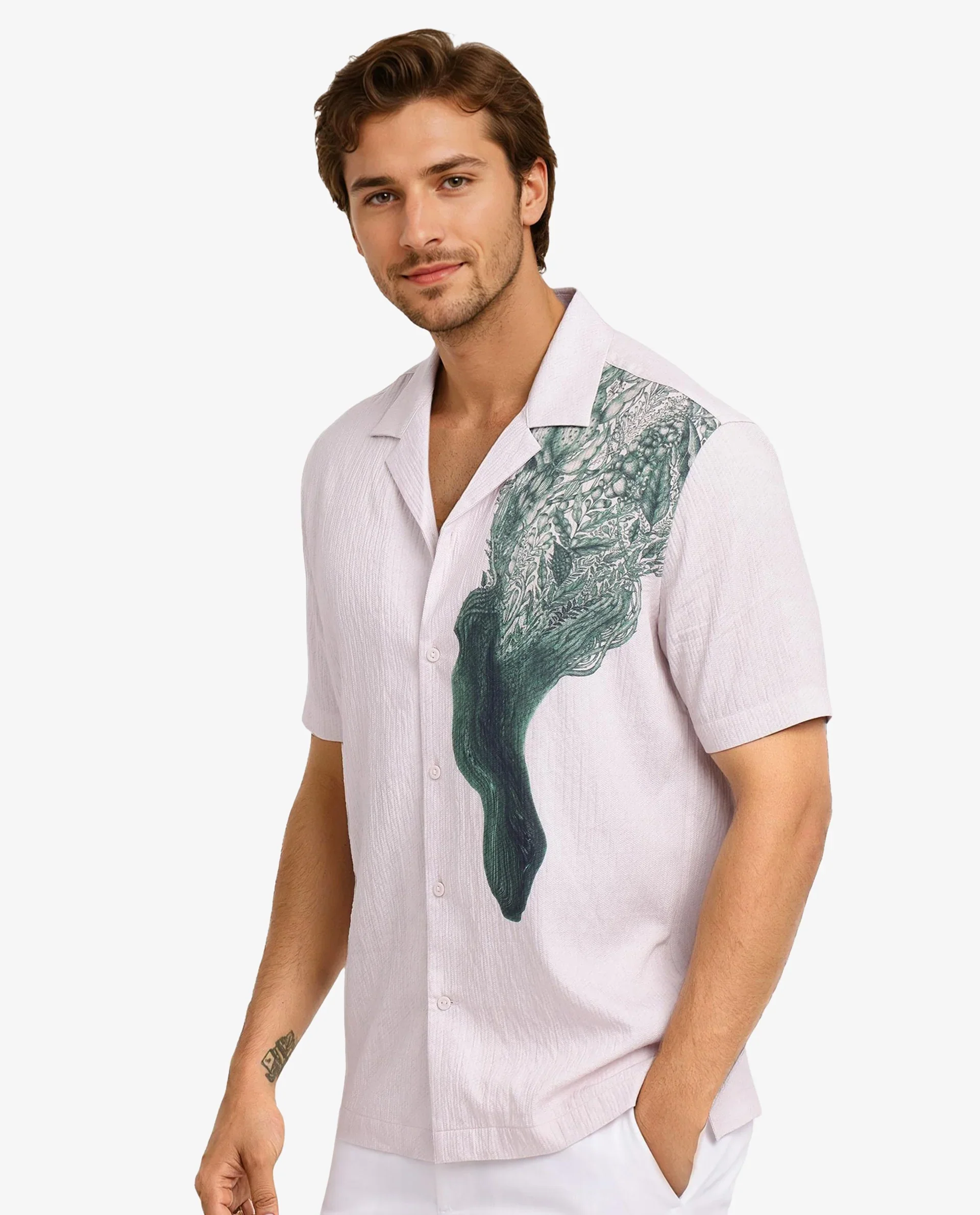 Rare Rabbit Men's Brok Pastel Pink Cotton Abstract Print Boxy Fit Half Sleeve Cuban Collar Shirt - Image 8