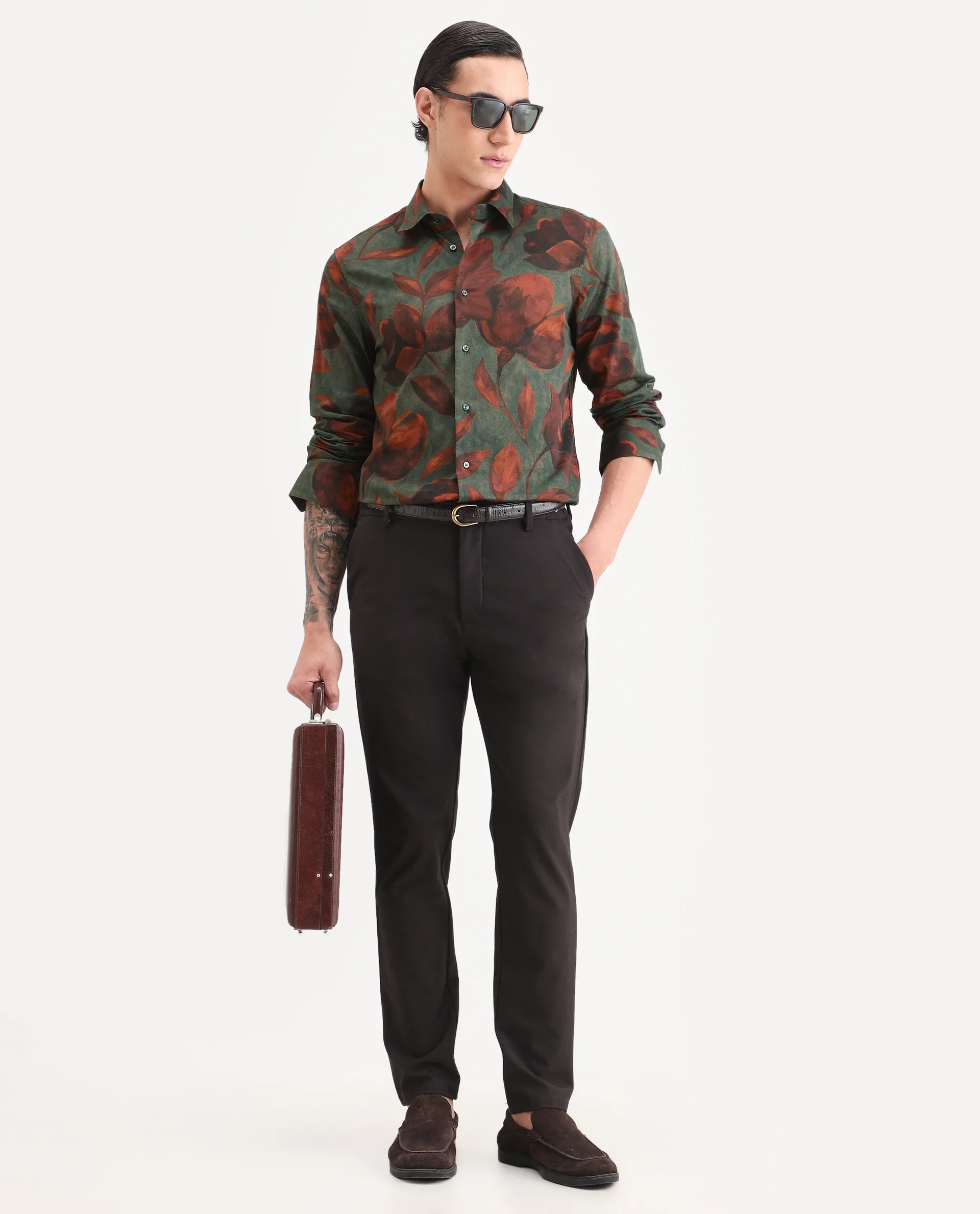 Rare Rabbit Men's Brol Dusky Green Cotton Fabric Full Sleeve Spread Collar Regular Fit Floral Print Shirt - Image 2