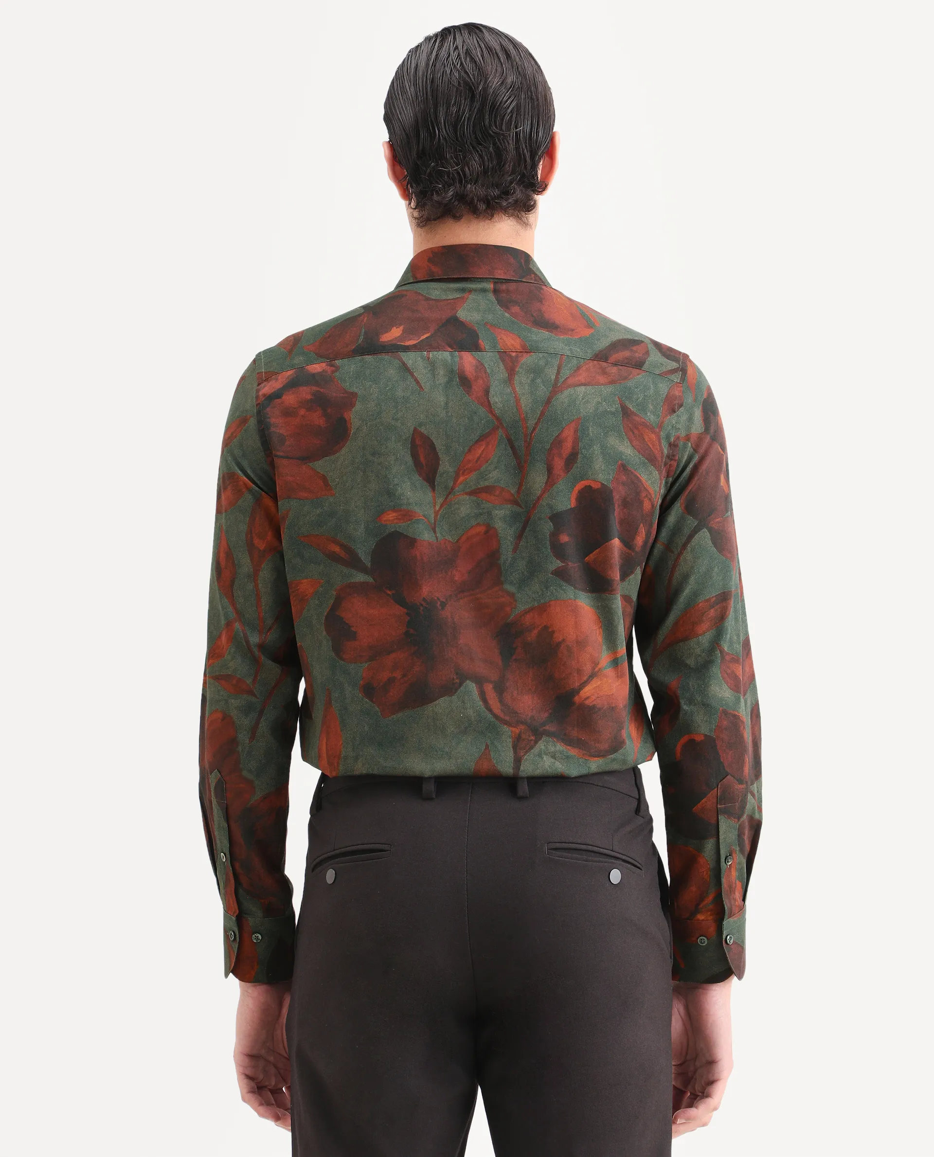 Rare Rabbit Men's Brol Dusky Green Cotton Fabric Full Sleeve Spread Collar Regular Fit Floral Print Shirt - Image 7