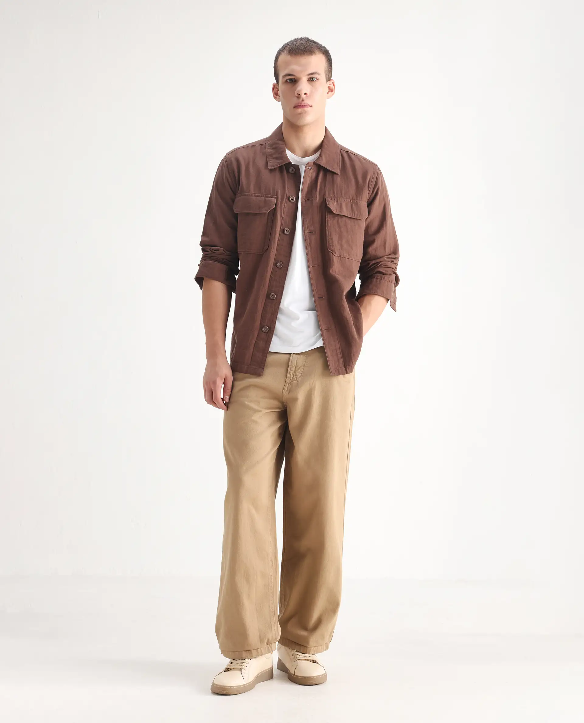 Rare Rabbit Men's Bron Beige Cotton Plain Baggy Fit Jeans - Image 3