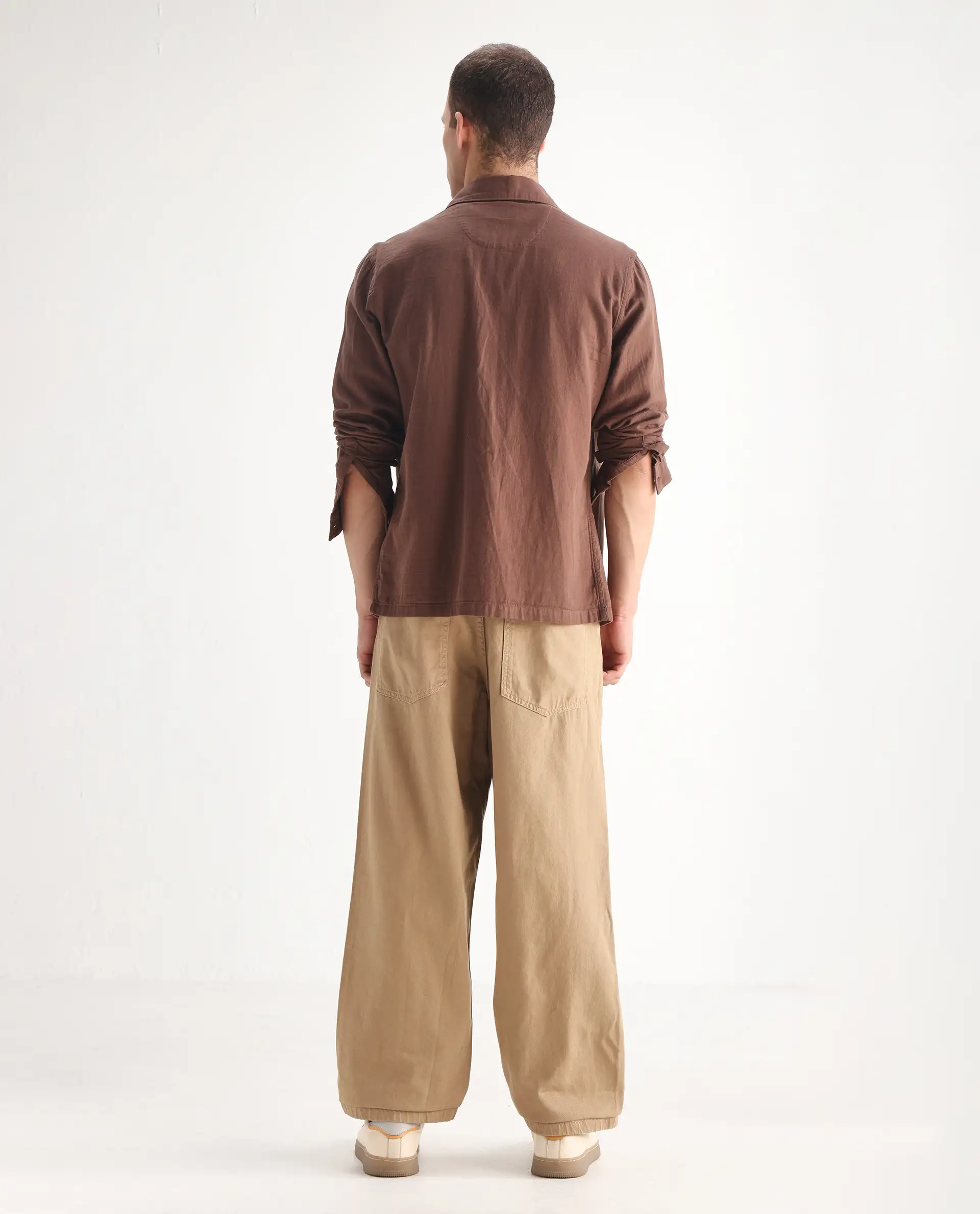 Rare Rabbit Men's Bron Beige Cotton Plain Baggy Fit Jeans - Image 7