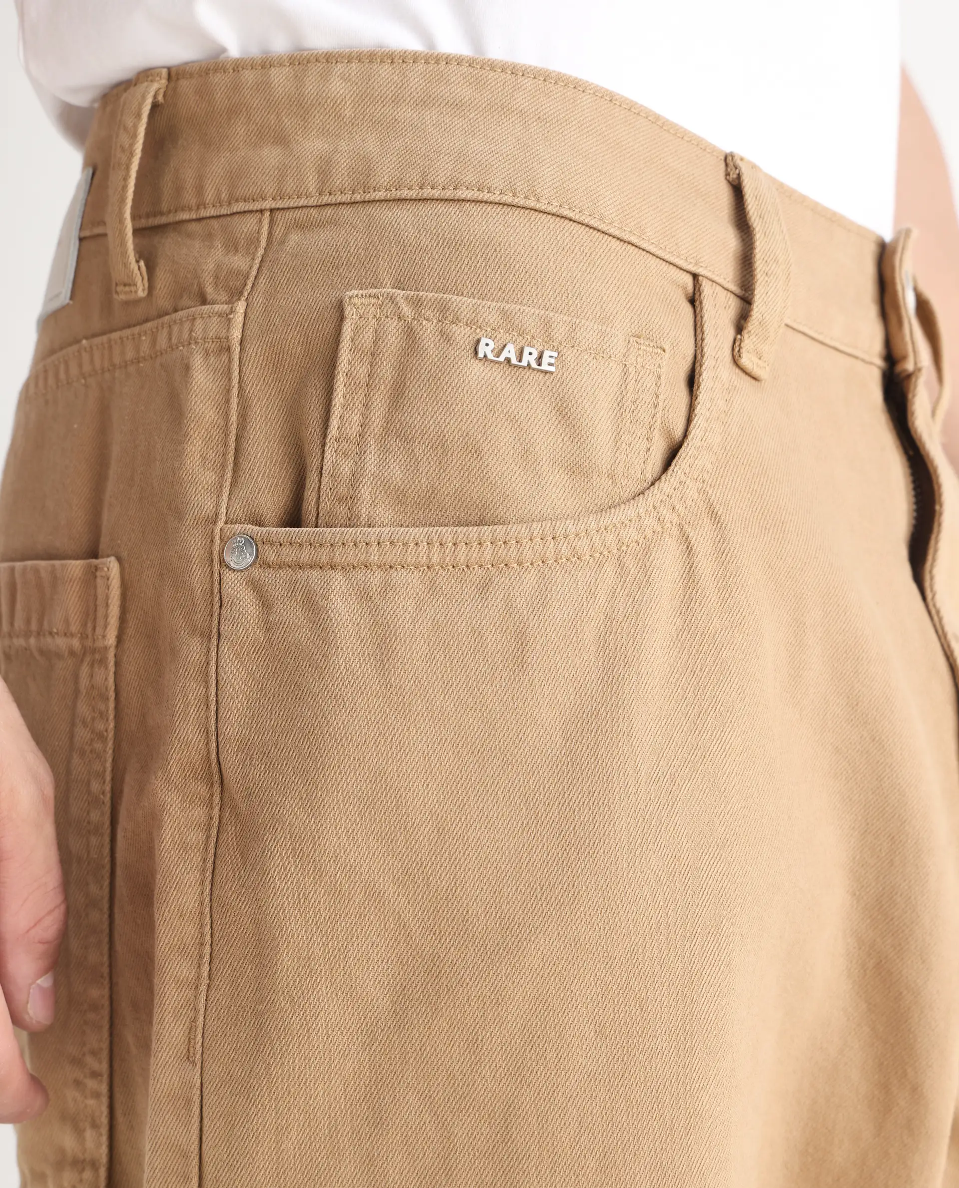 Rare Rabbit Men's Bron Beige Cotton Plain Baggy Fit Jeans - Image 8