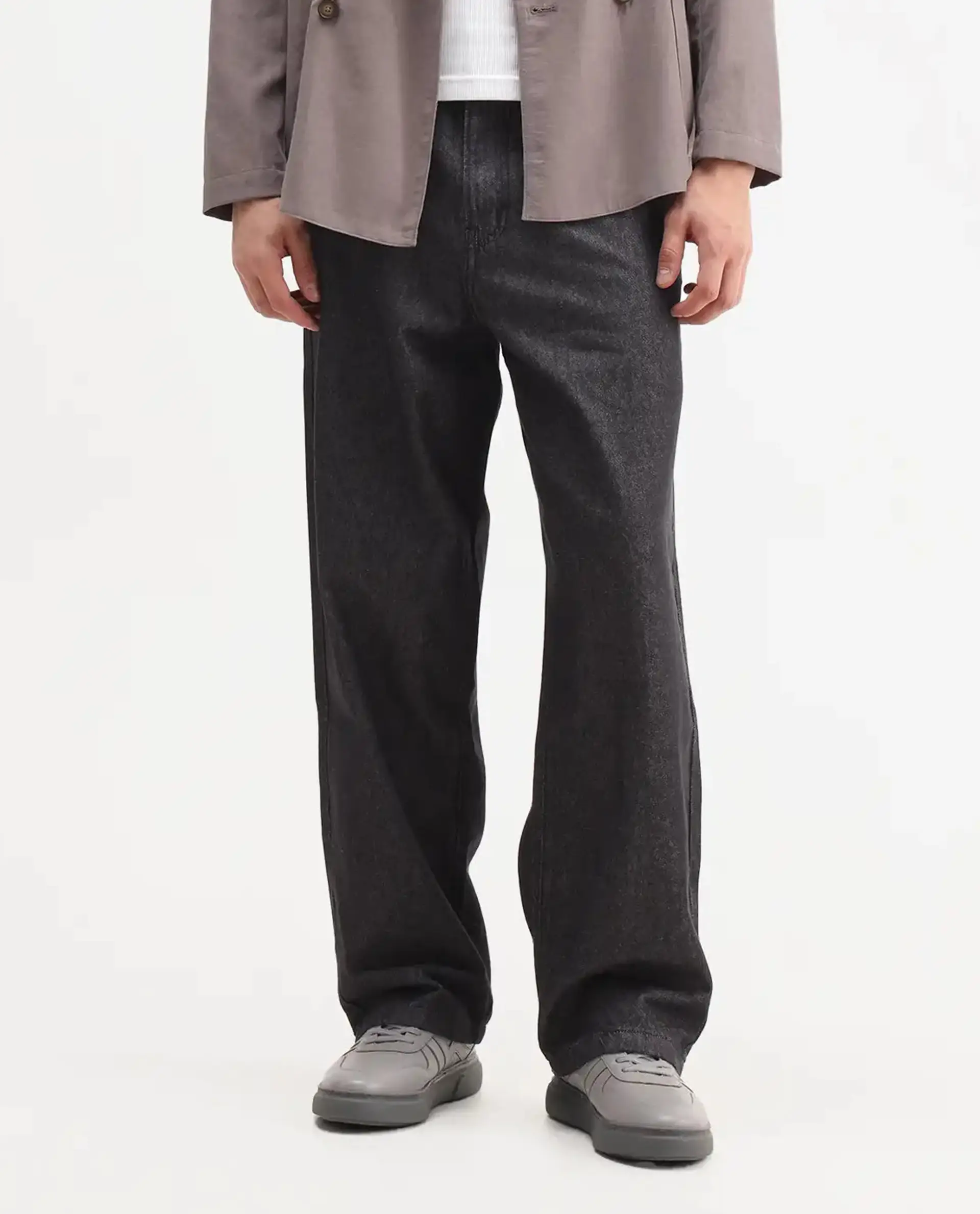 Rare Rabbit Men's Bron Black Cotton Plain Baggy Fit Jeans - Image 11