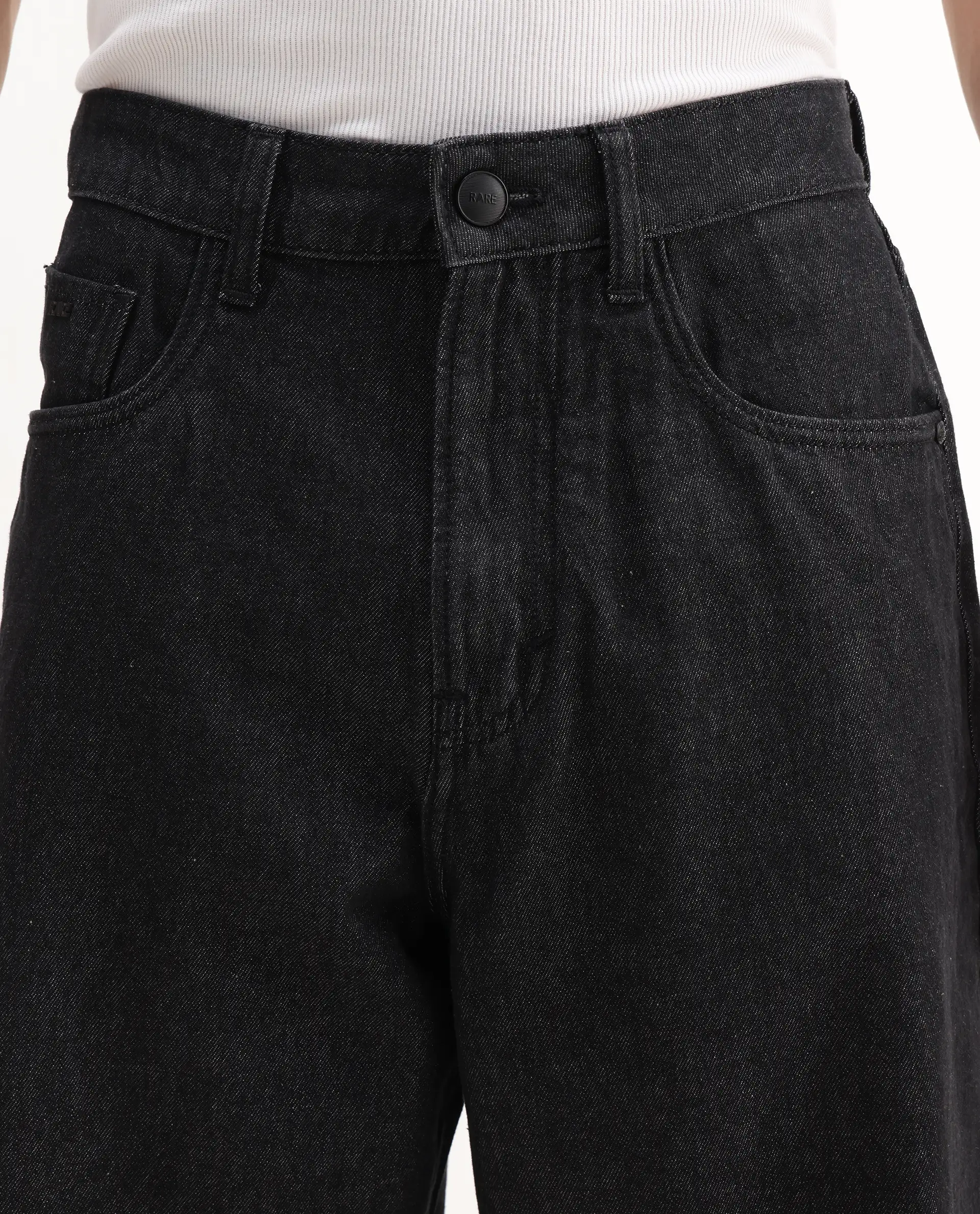Rare Rabbit Men's Bron Black Cotton Plain Baggy Fit Jeans - Image 3