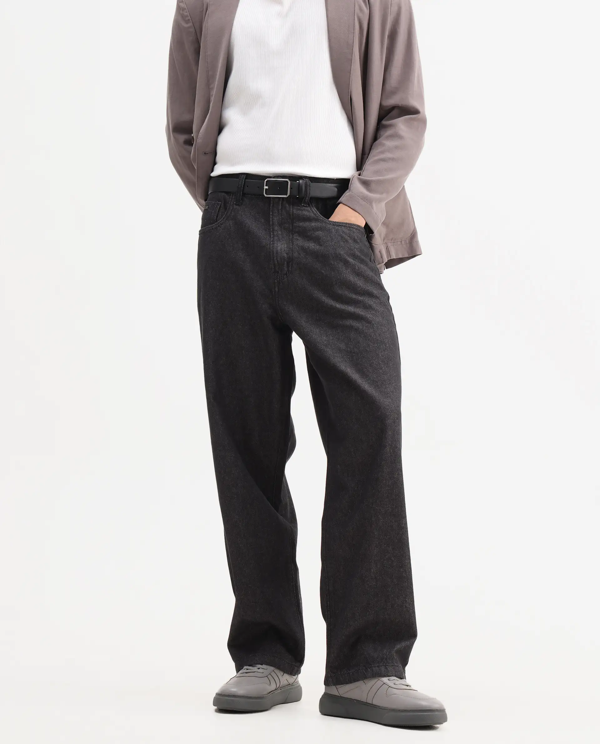 Rare Rabbit Men's Bron Black Cotton Plain Baggy Fit Jeans - Image 5