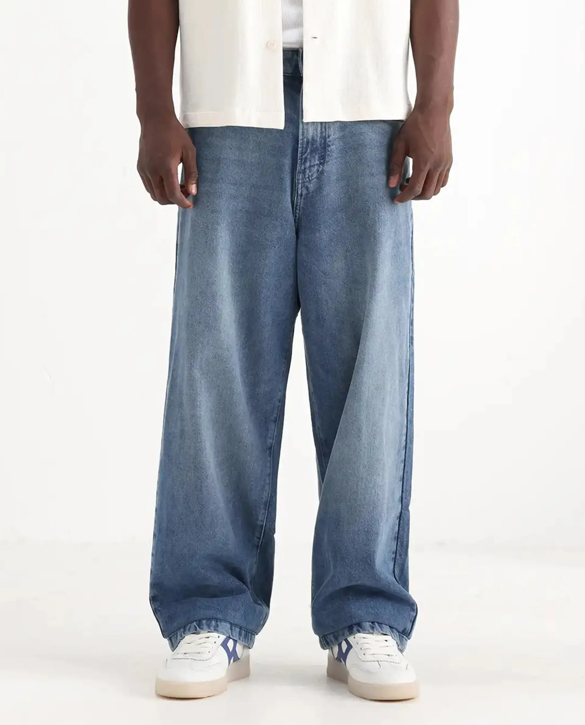 Rare Rabbit Men's Bron Blue Cotton Plain Baggy Fit Jeans - Image 10