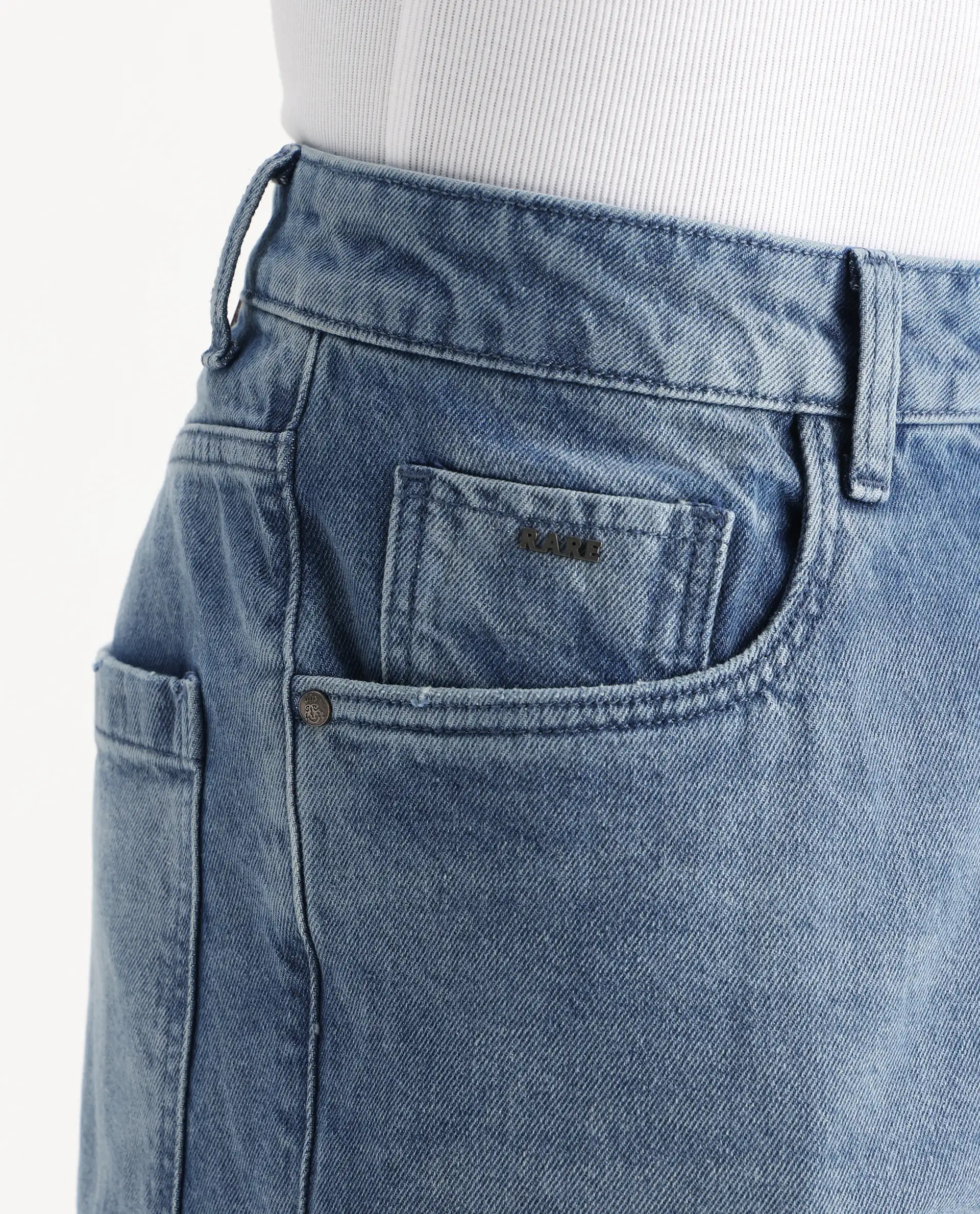 Rare Rabbit Men's Bron Blue Cotton Plain Baggy Fit Jeans - Image 5