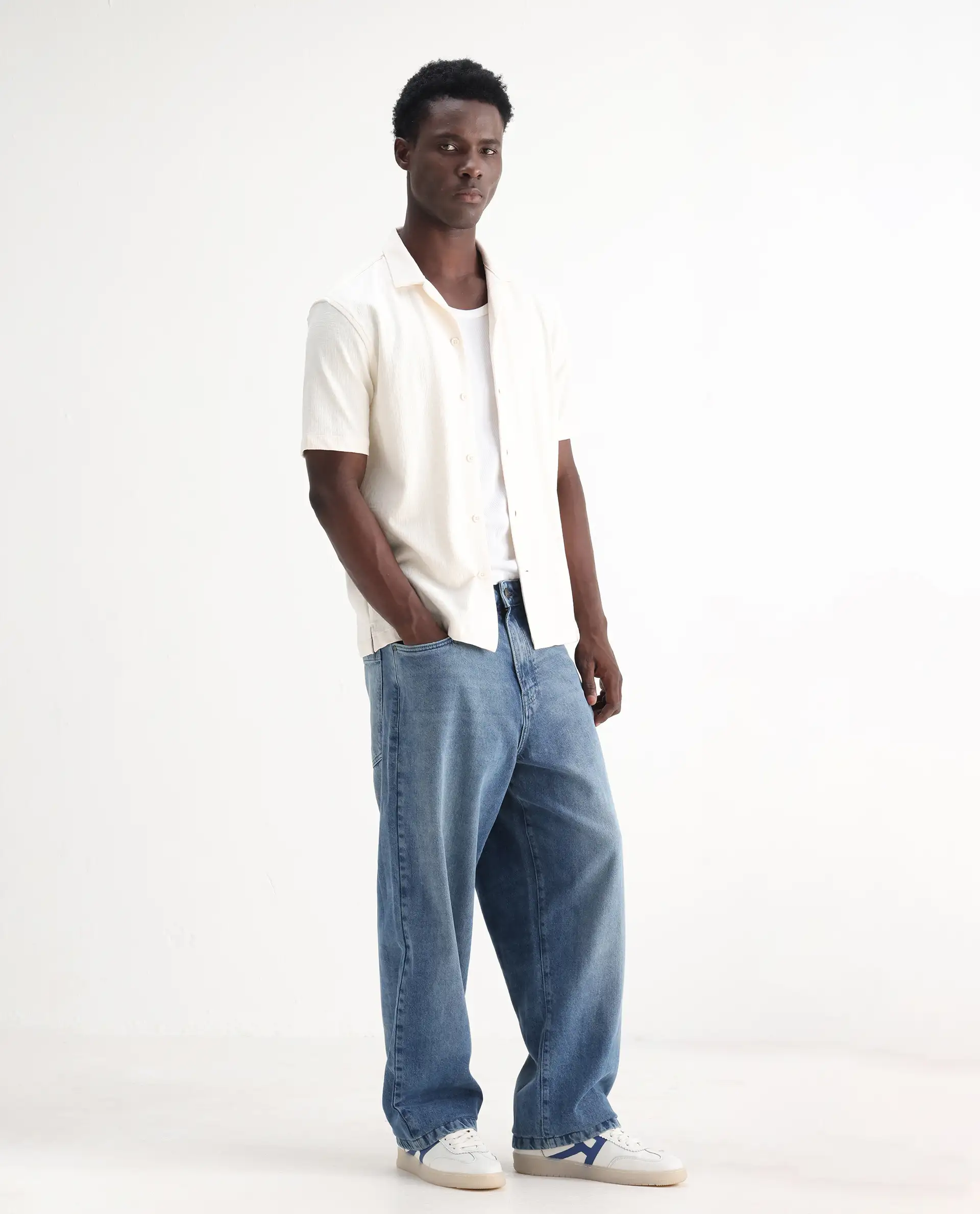 Rare Rabbit Men's Bron Blue Cotton Plain Baggy Fit Jeans - Image 6
