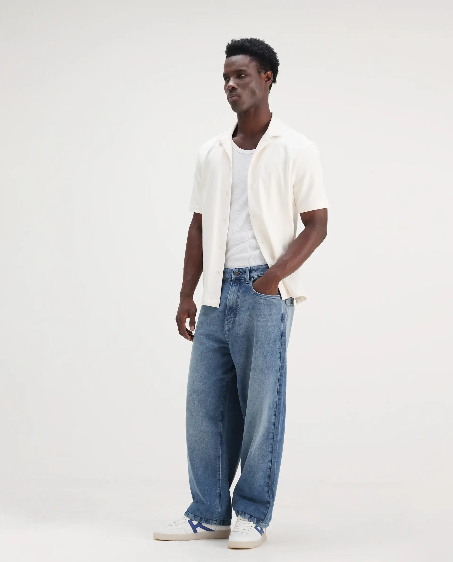 Rare Rabbit Men's Bron Blue Cotton Plain Baggy Fit Jeans - Image 7