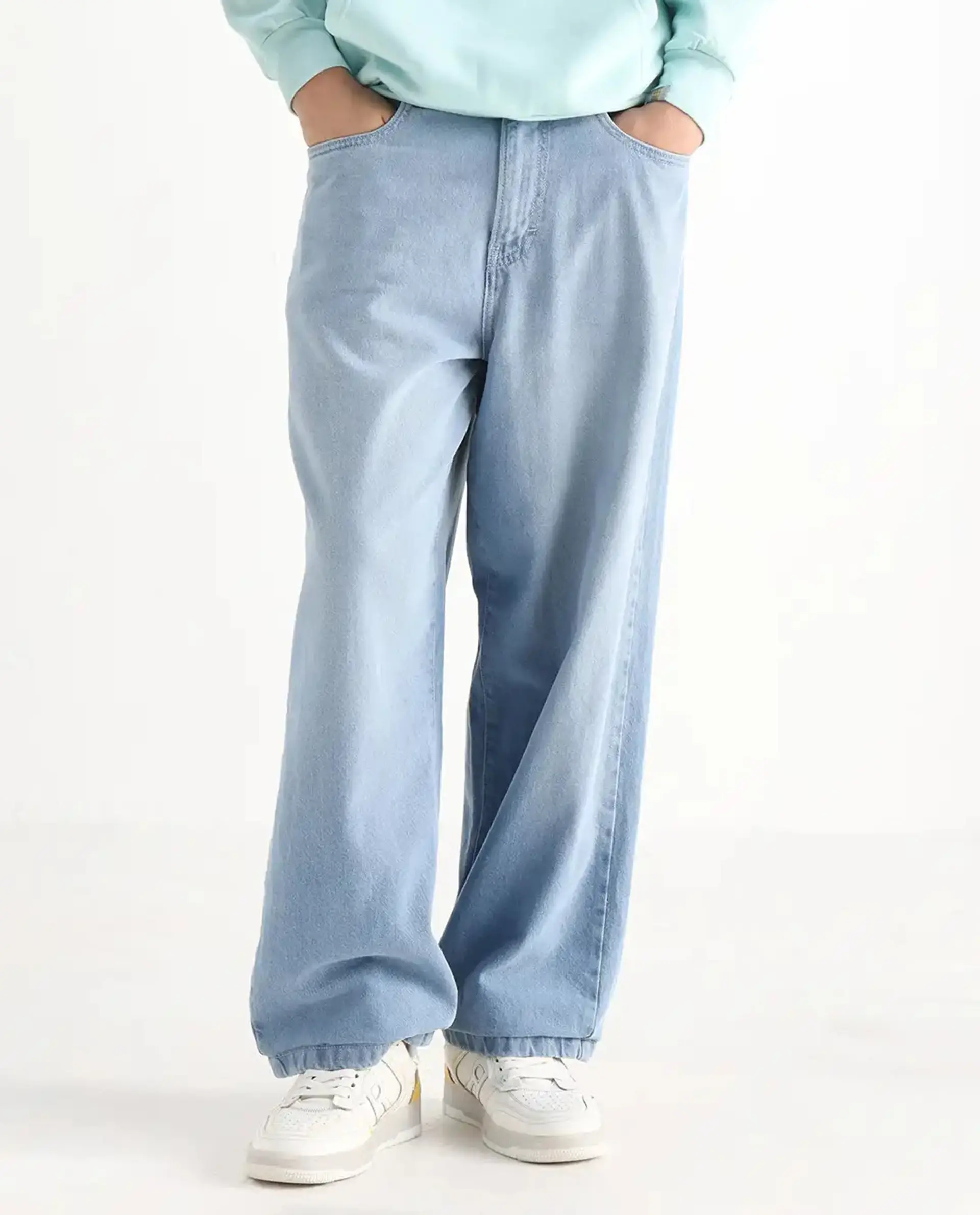 Rare Rabbit Men's Bron Light Blue Cotton Plain Baggy Fit Jeans - Image 11