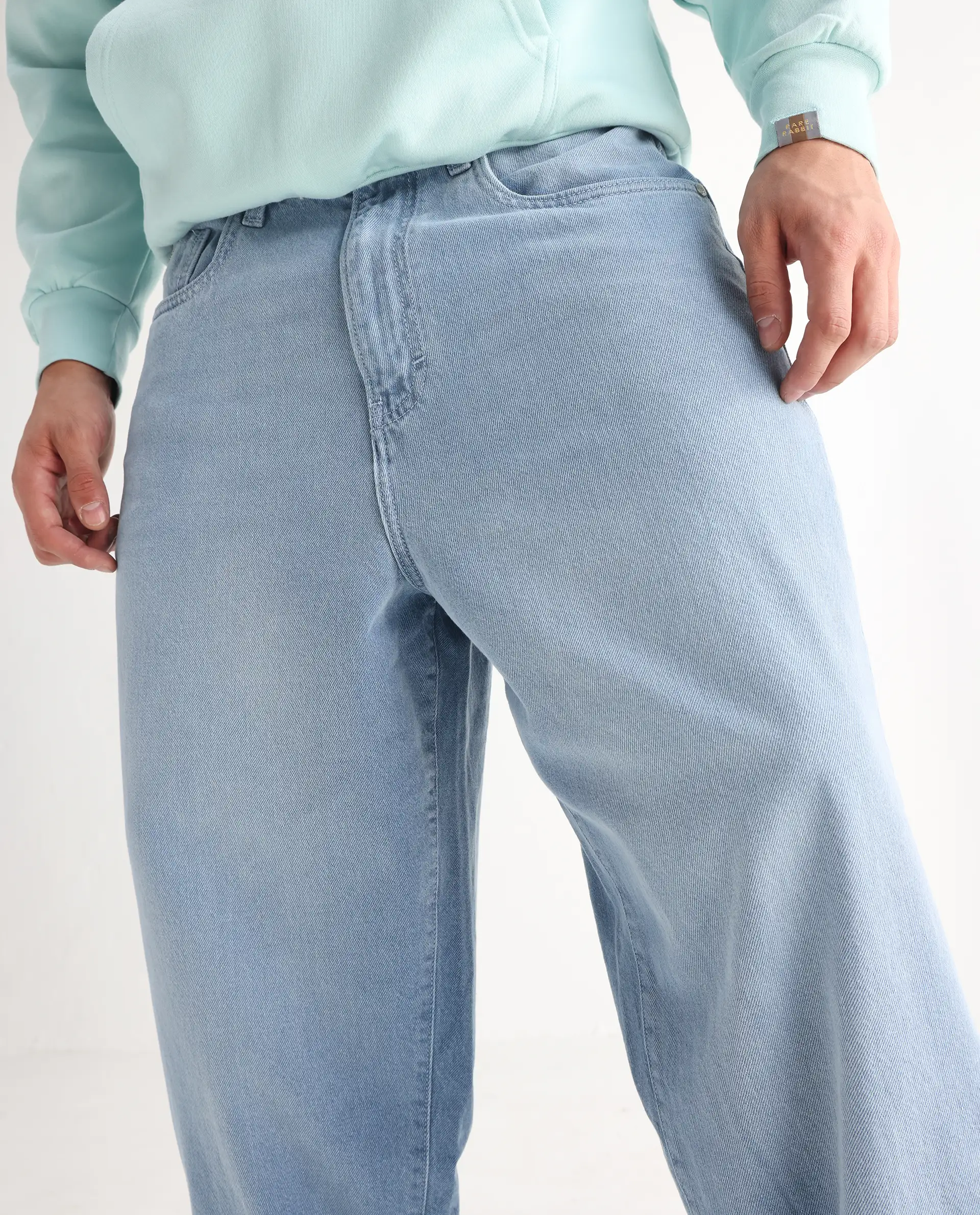 Rare Rabbit Men's Bron Light Blue Cotton Plain Baggy Fit Jeans - Image 2