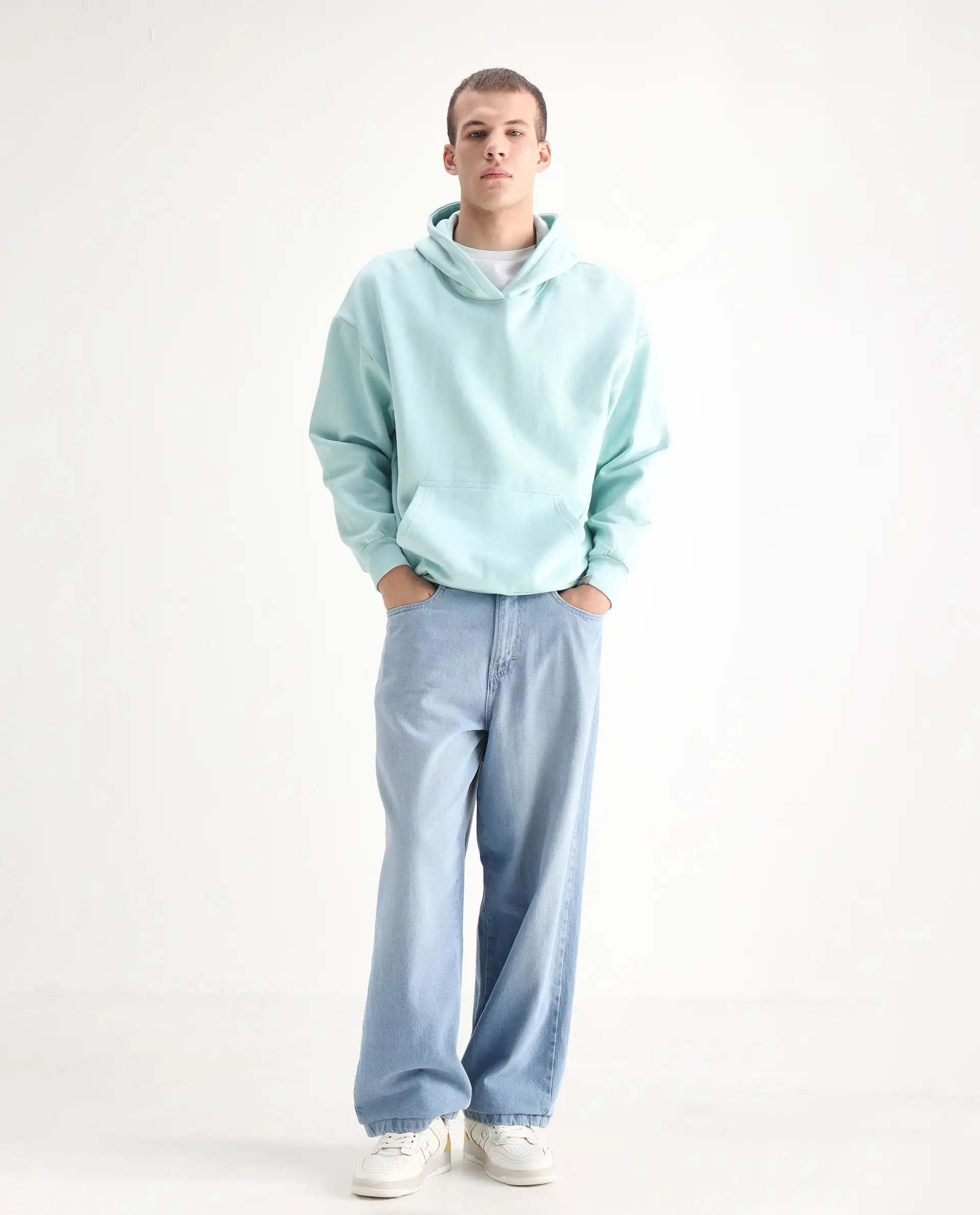 Rare Rabbit Men's Bron Light Blue Cotton Plain Baggy Fit Jeans - Image 3