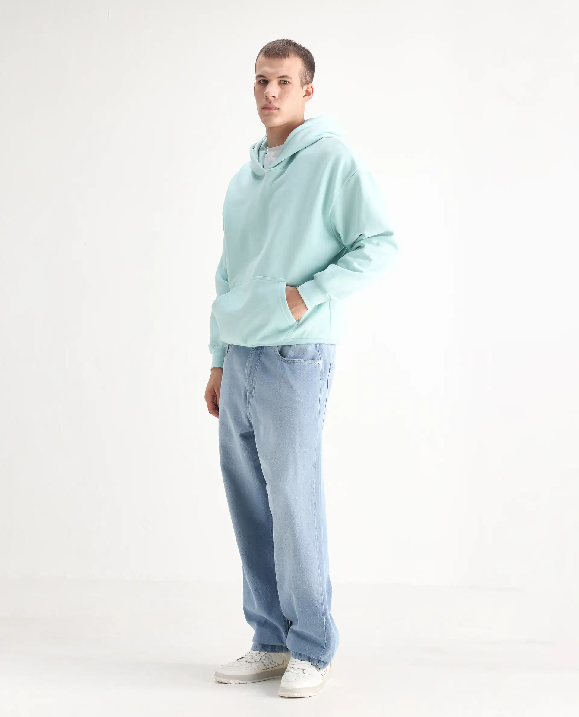 Rare Rabbit Men's Bron Light Blue Cotton Plain Baggy Fit Jeans - Image 4